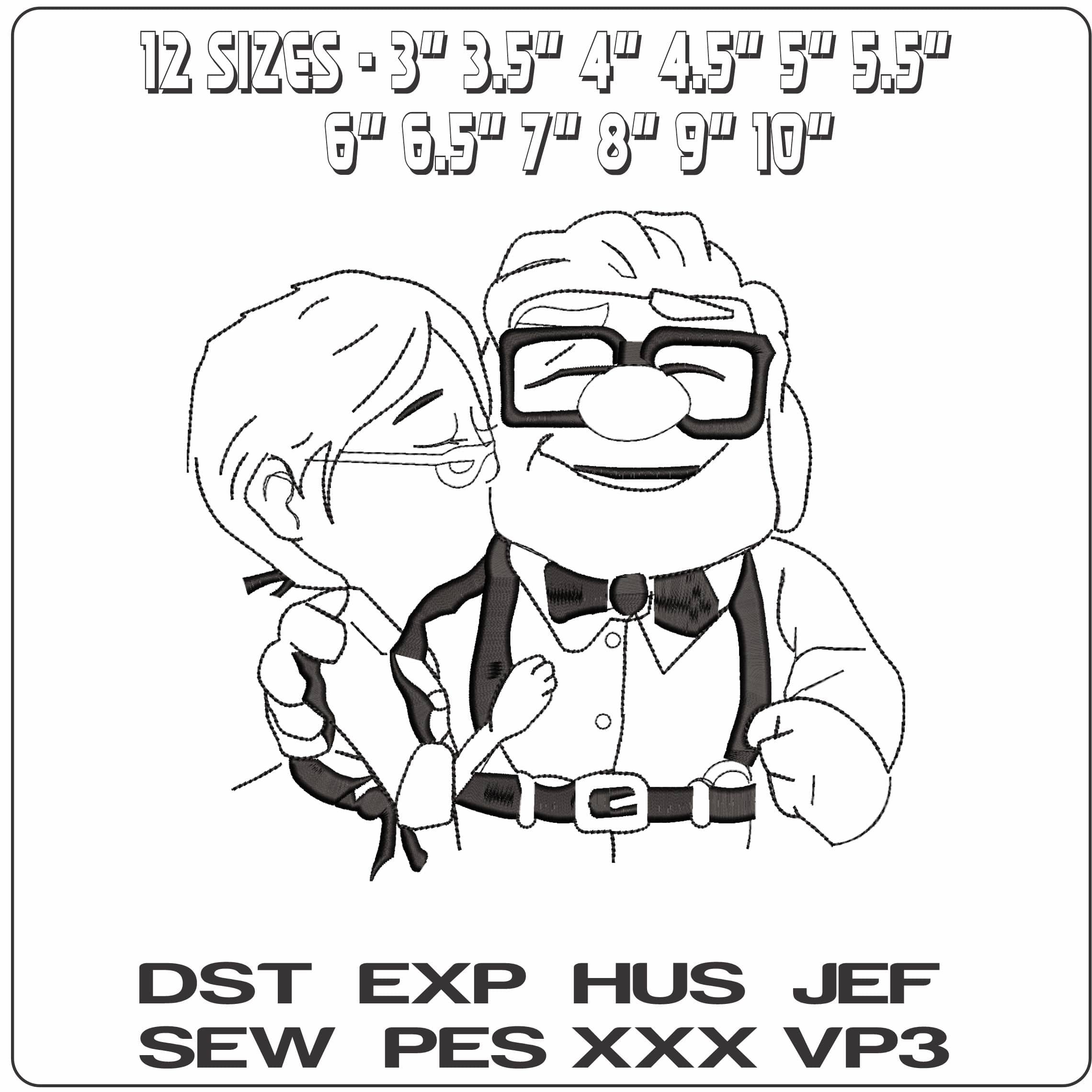 Up Old couple Line Art Up Cartoon   - Elegant embroidery design file - instant download — view 2