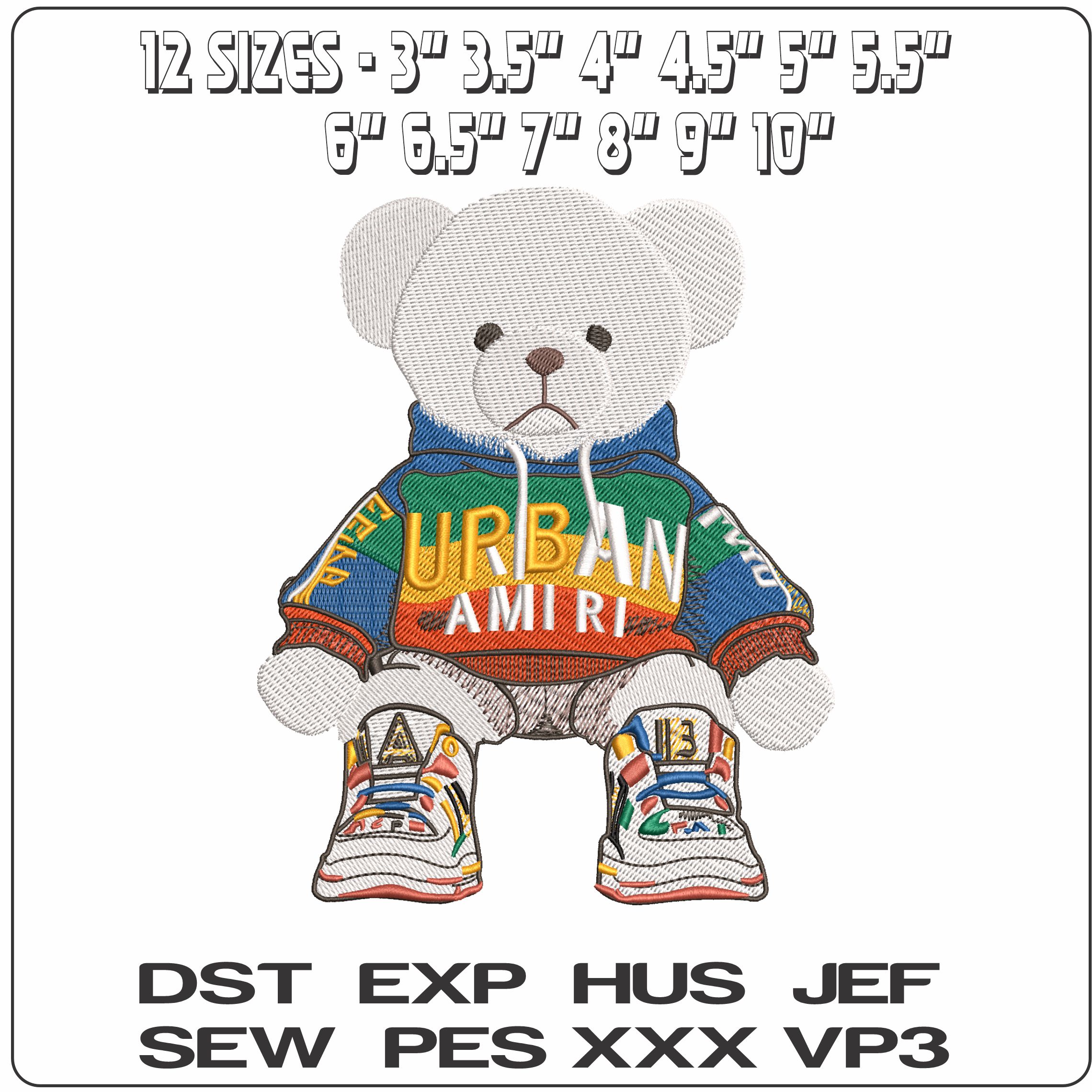 Urban Amiri Bear Sitting   - Elegant embroidery design file - instant download — view 2