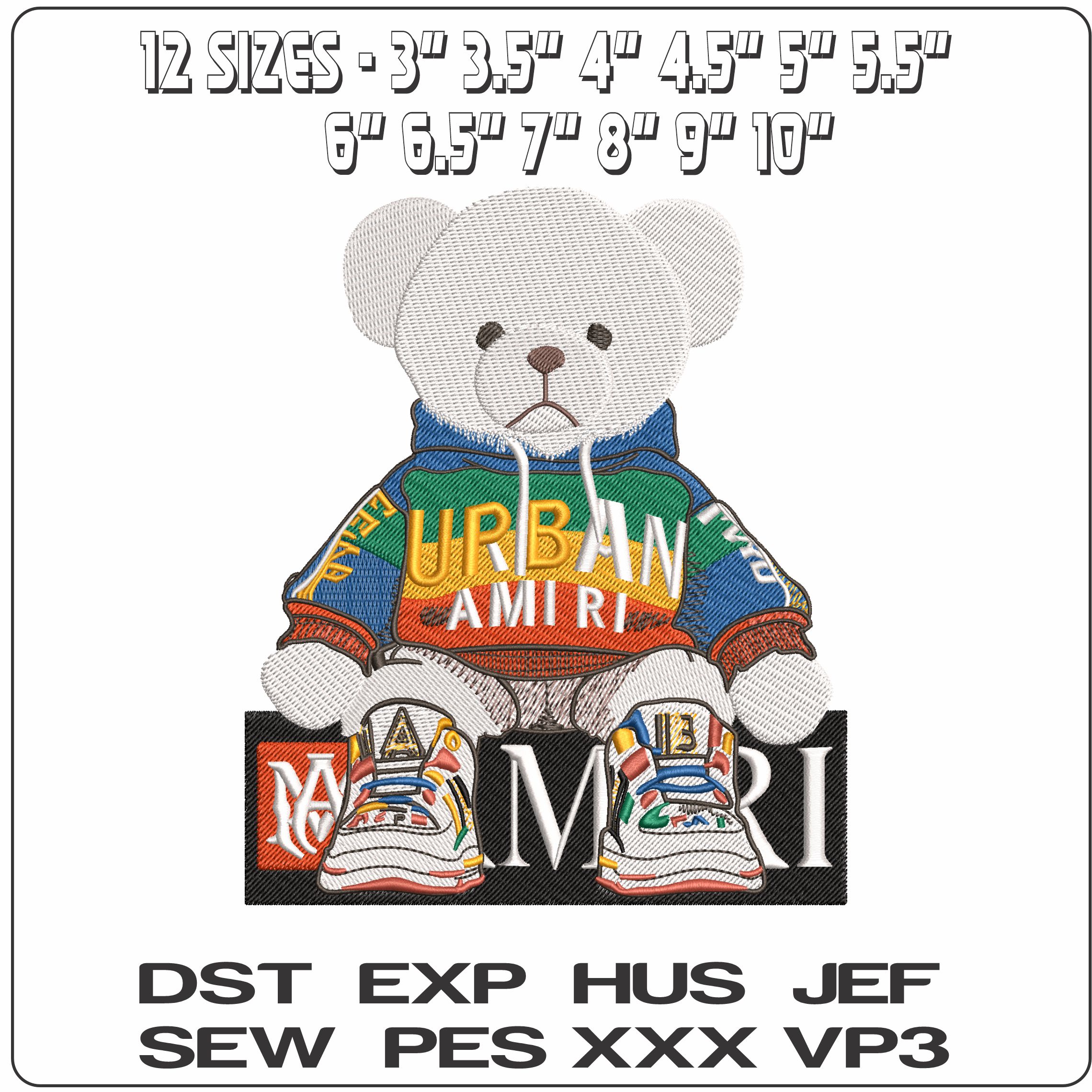 Urban Amiri Bear Sitting on Box   - Elegant embroidery design file - instant download — view 2