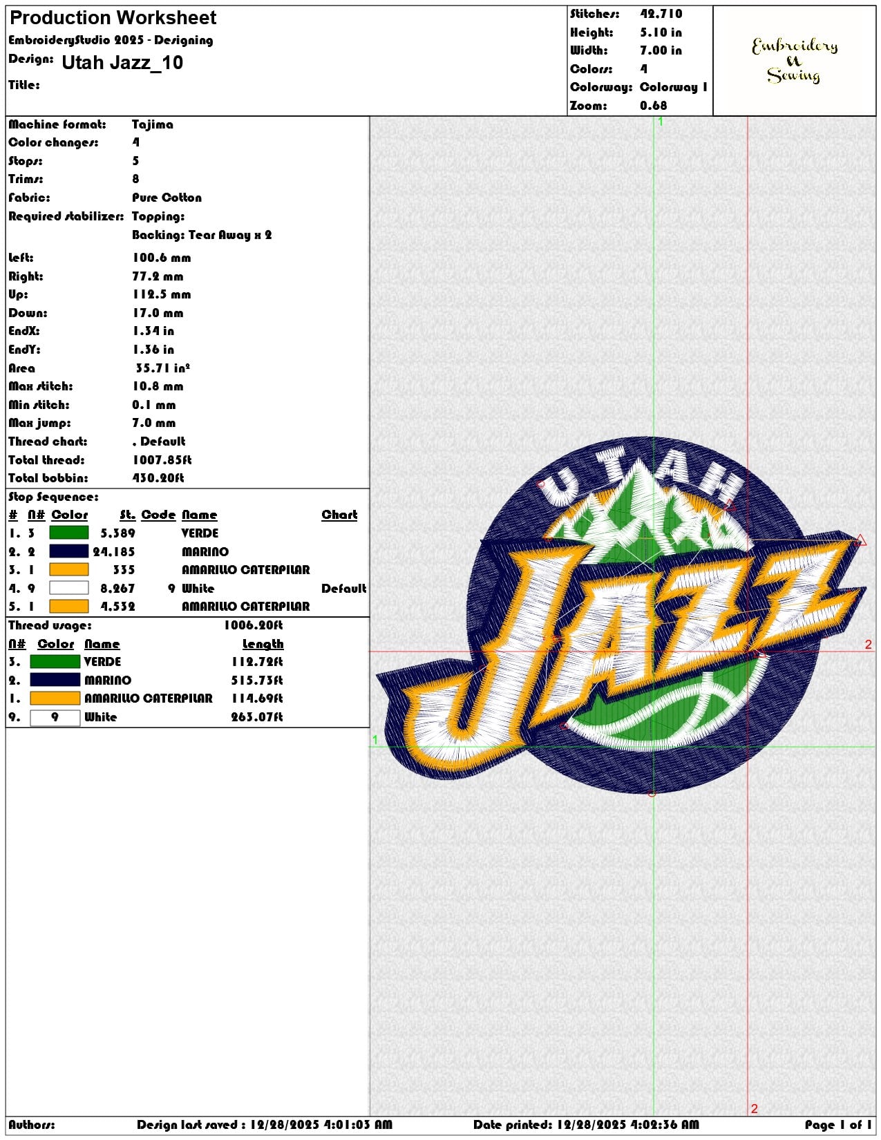 Utah Jazz   - Elegant embroidery design file - instant download — view 3