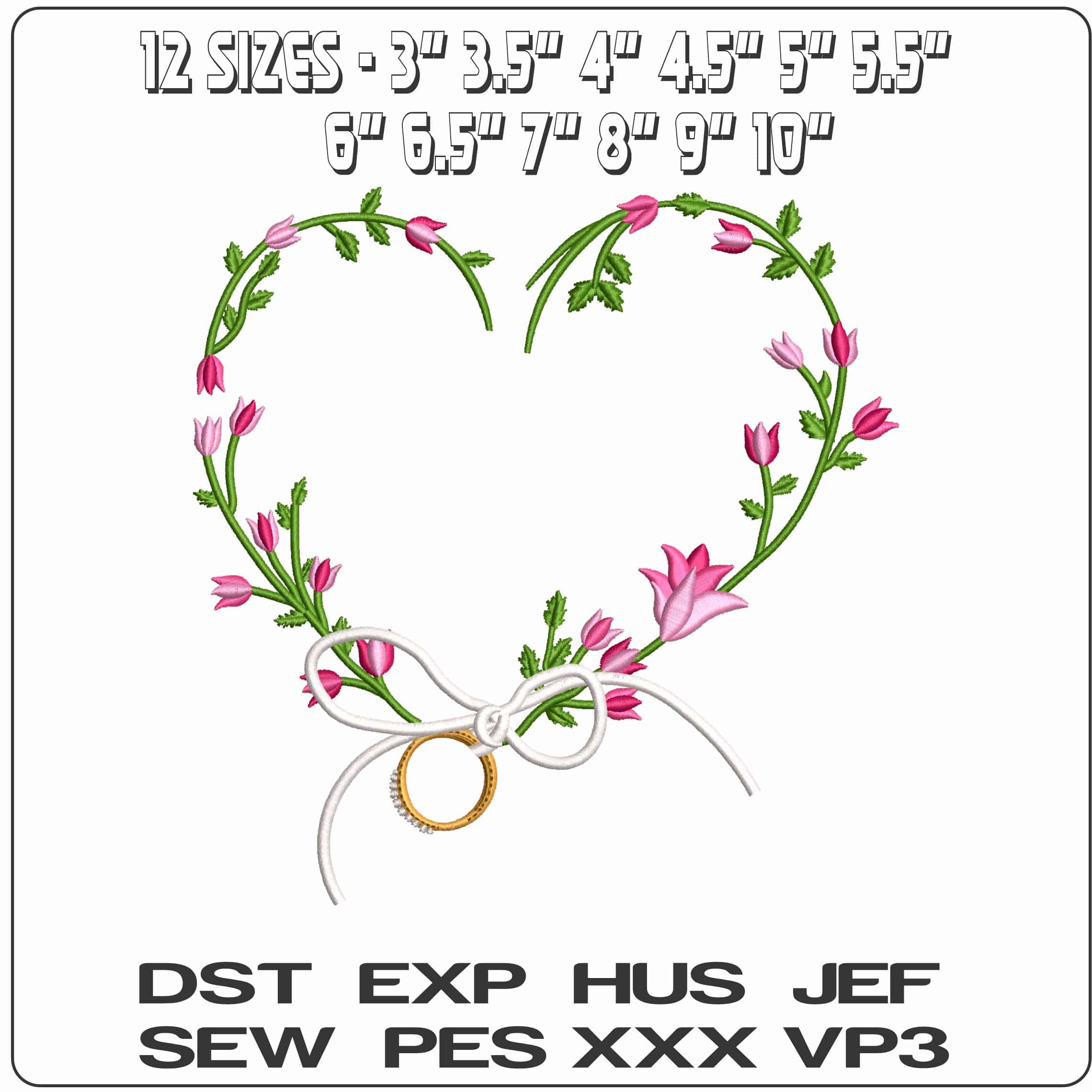 Vine Heart and Bow   - Elegant embroidery design file - instant download — view 2