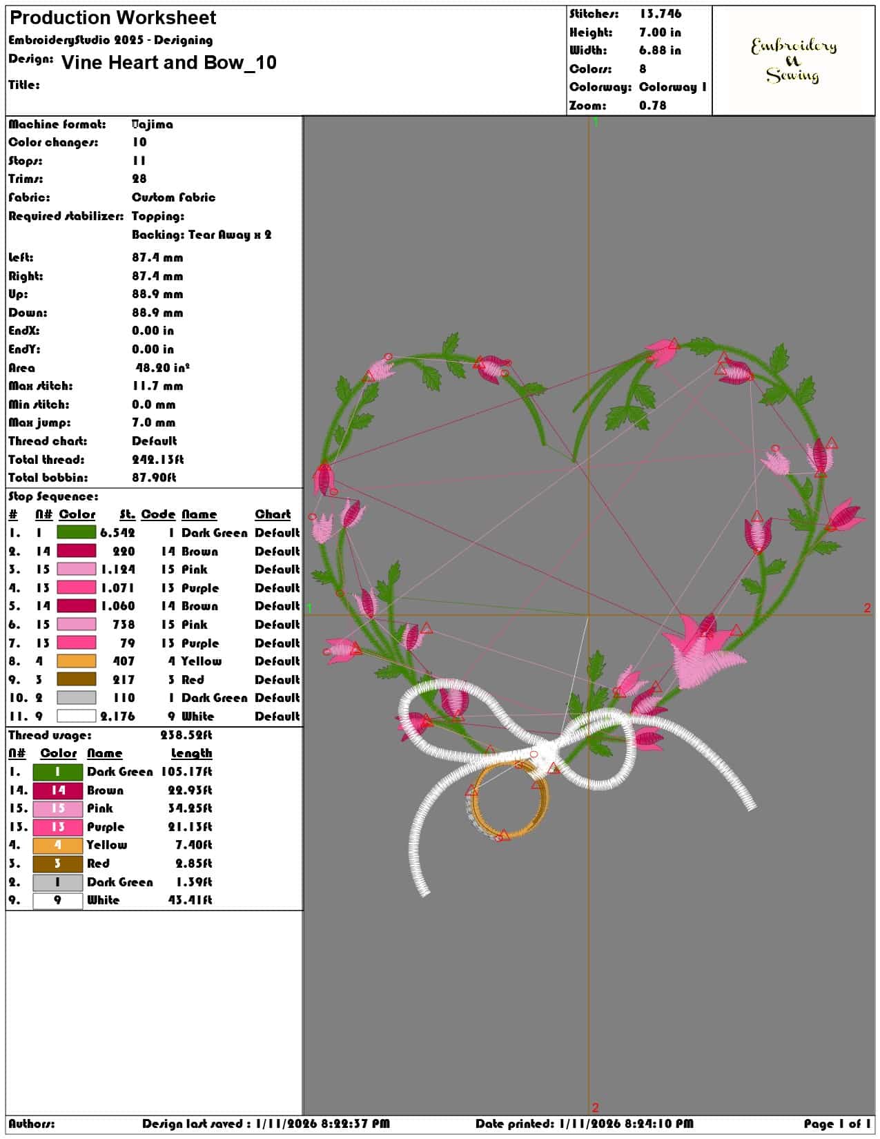 Vine Heart and Bow   - Elegant embroidery design file - instant download — view 3