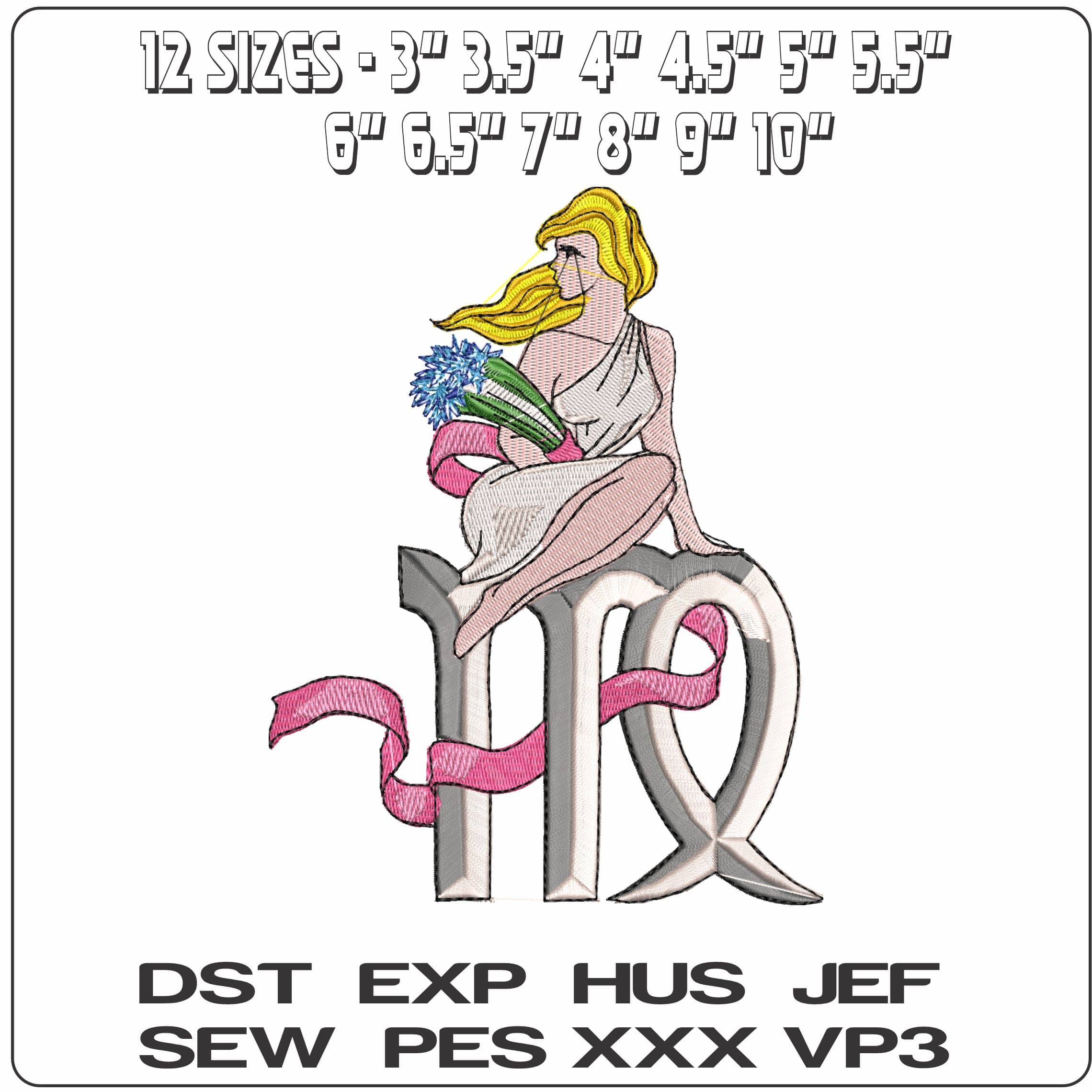 Virgo Maiden and Symbol Zodiac  - Elegant embroidery design file - instant download — view 2