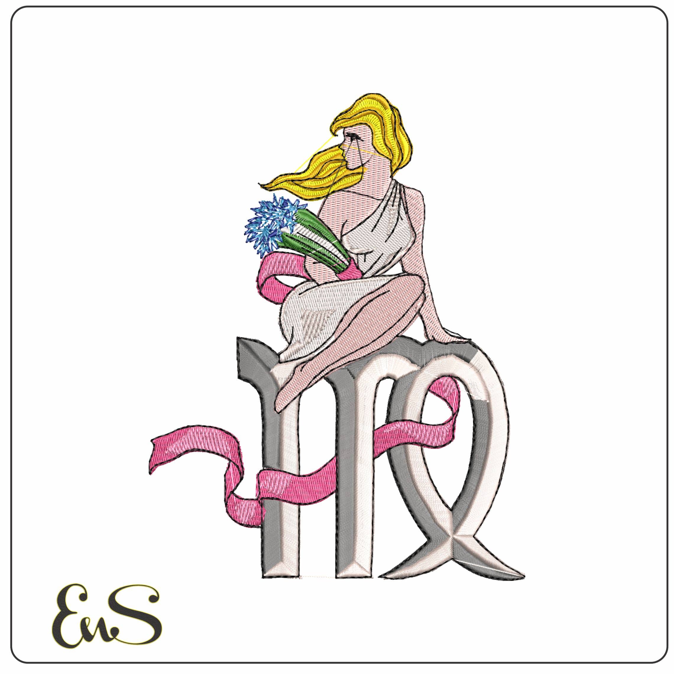 Virgo Maiden and Symbol Zodiac  - Elegant embroidery design file - instant download