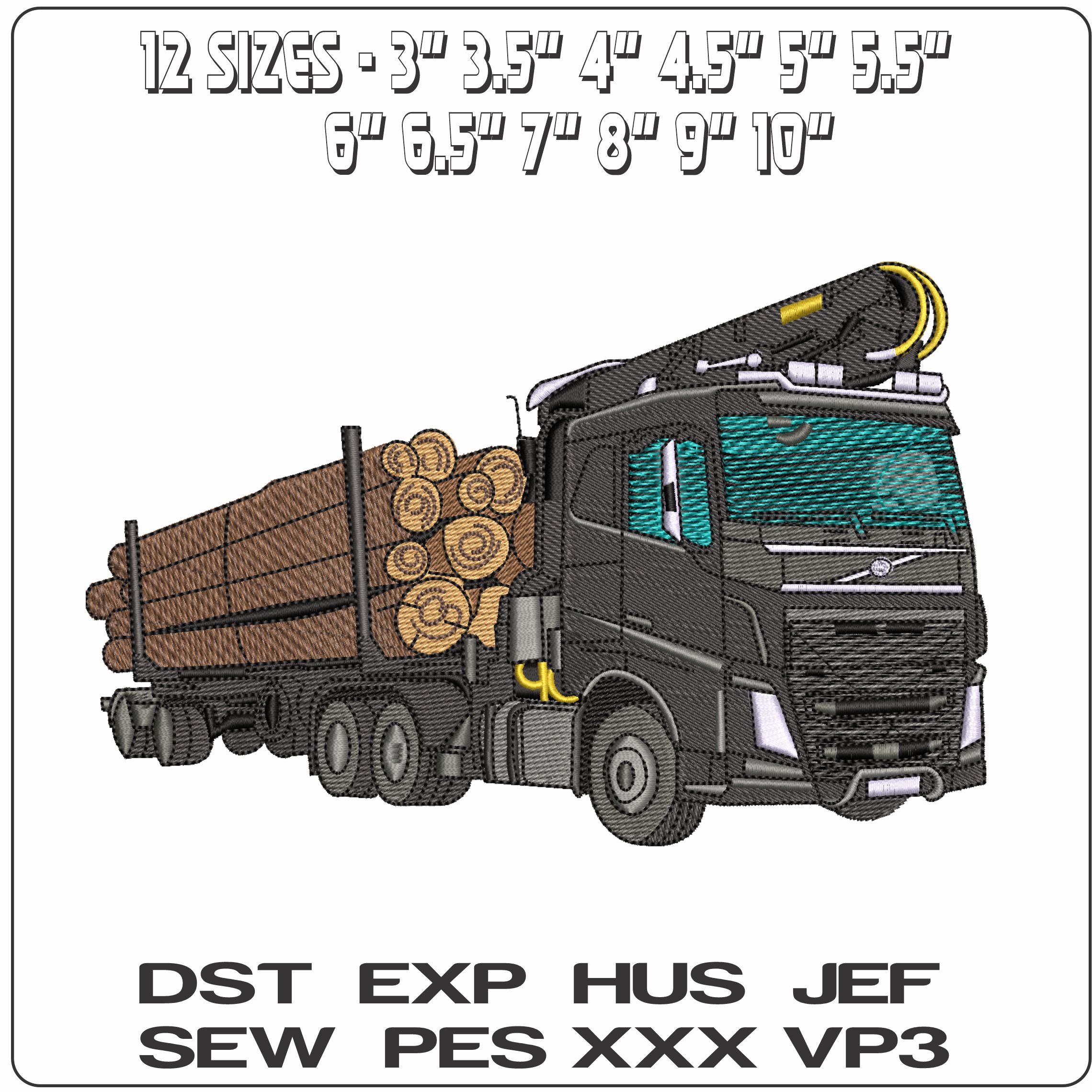 Volvo Wood Hauler Truck - Elegant embroidery design file - instant download — view 3