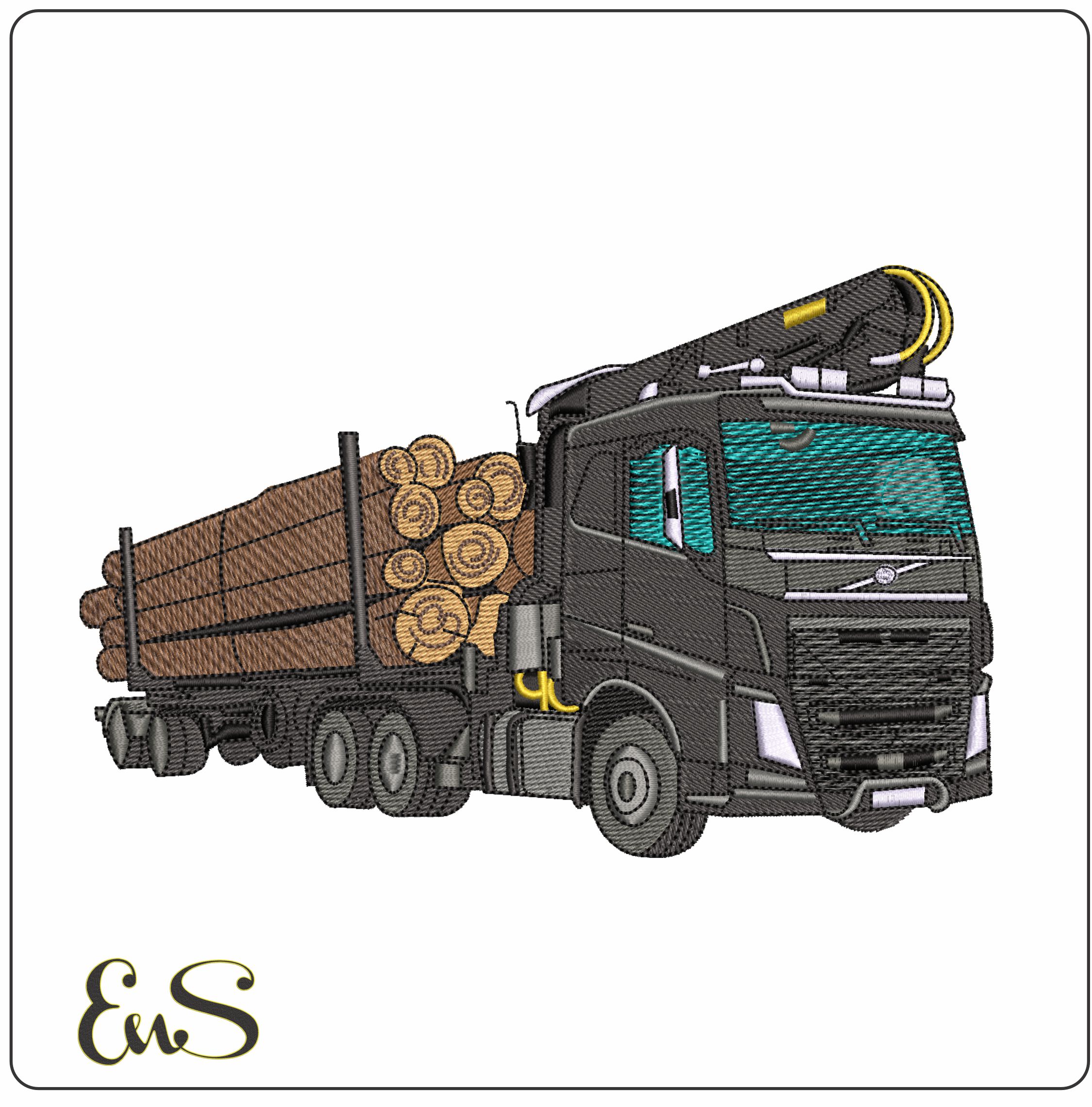 Volvo Wood Hauler Truck - Elegant embroidery design file - instant download