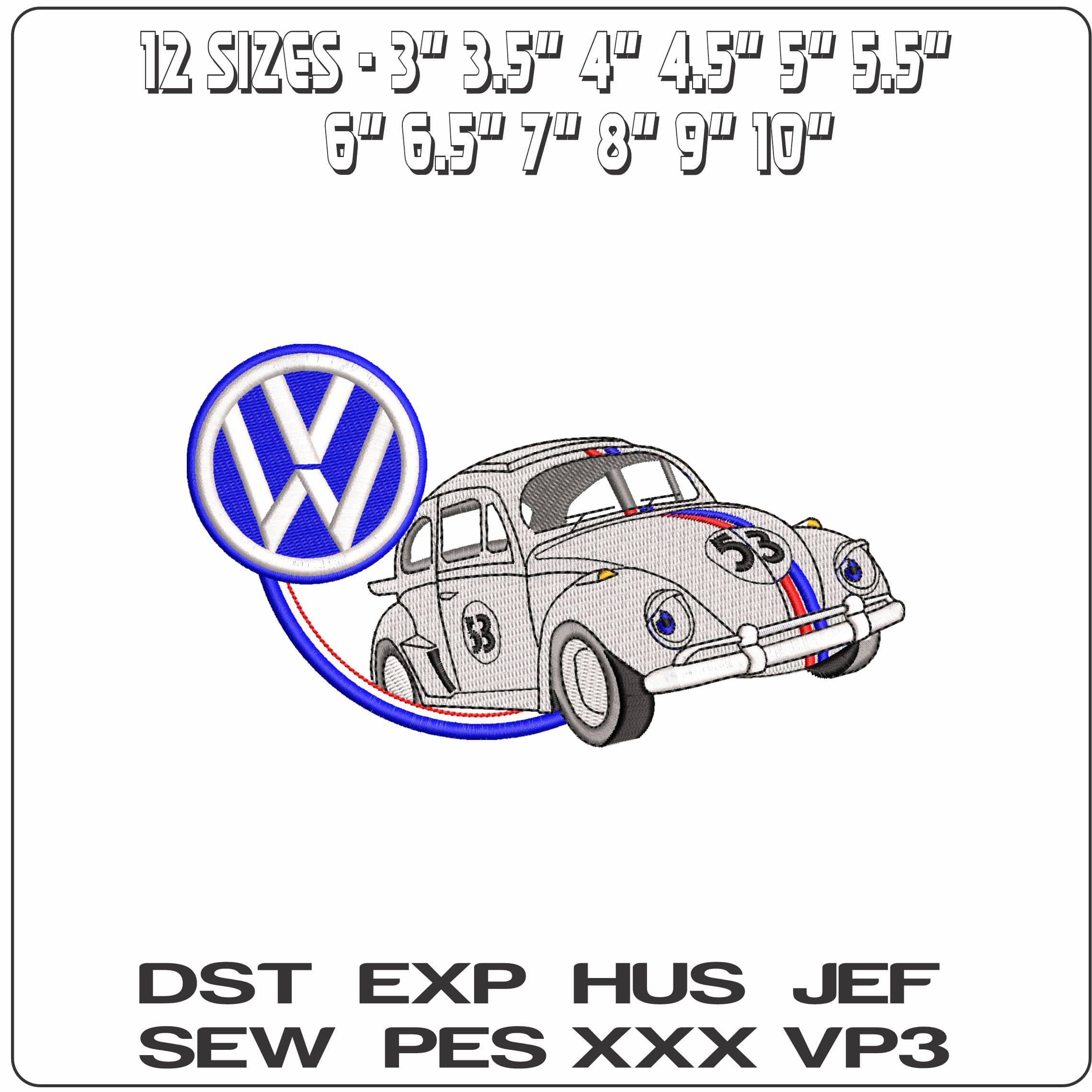 VW Herbie Beatle - Elegant embroidery design file - instant download — view 2