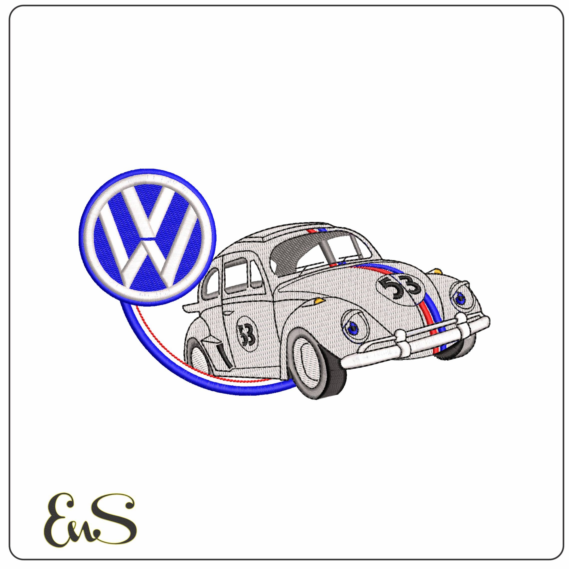 VW Herbie Beatle - Elegant embroidery design file - instant download