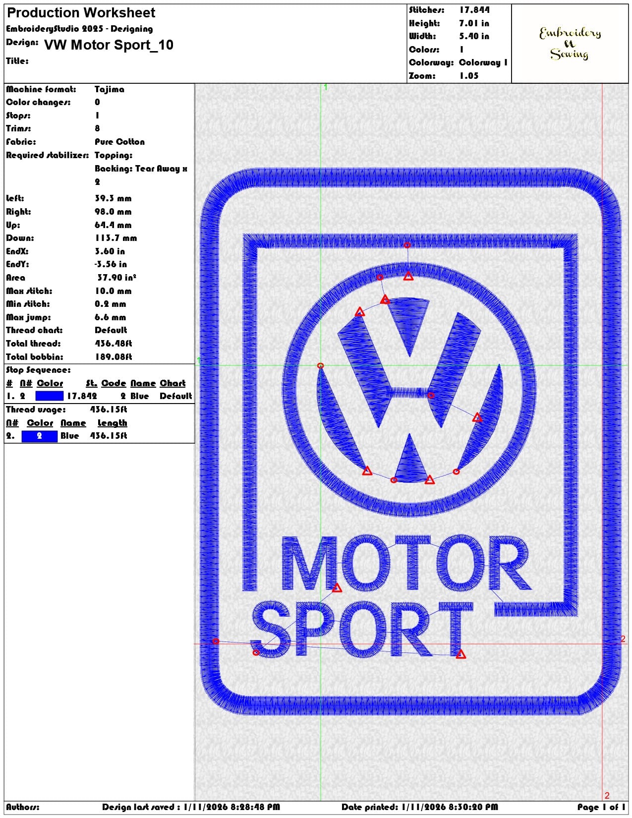 VW Motor Sport - Elegant embroidery design file - instant download — view 3