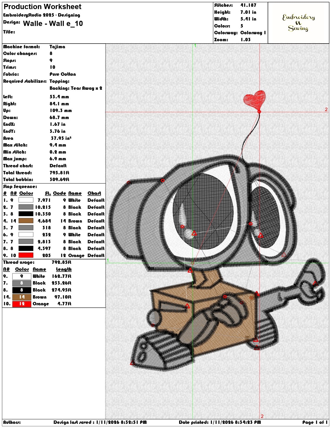 Walle Wall e - Elegant embroidery design file - instant download — view 3