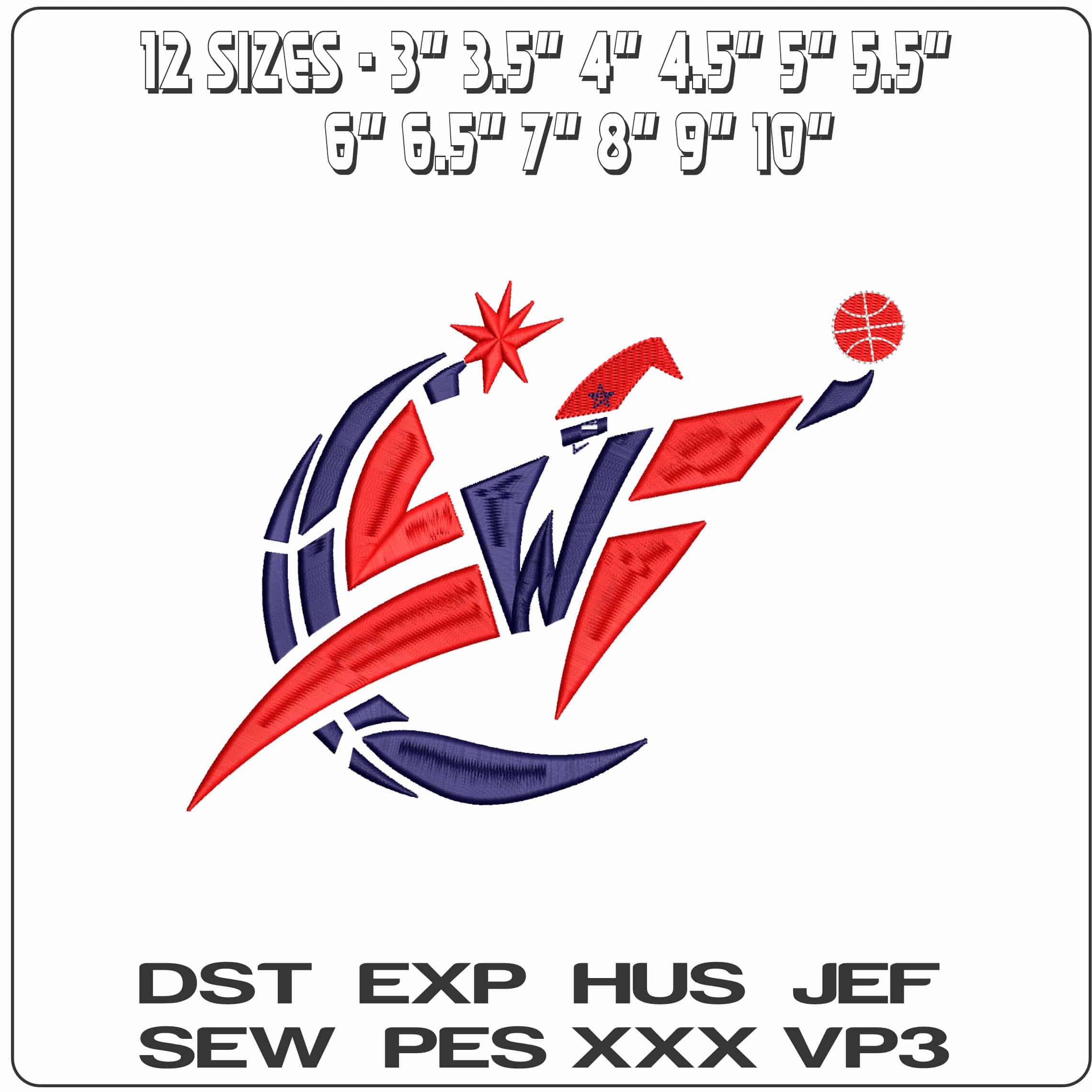 Washington Wizards - Elegant embroidery design file - instant download — view 2