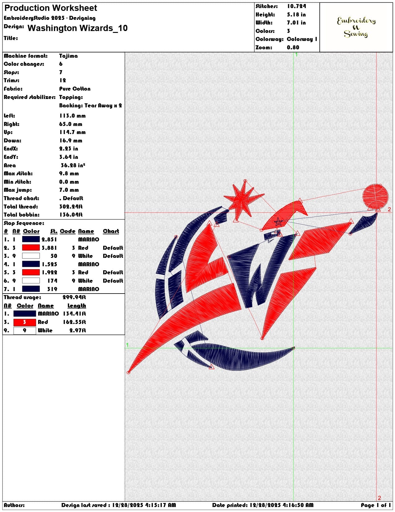 Washington Wizards - Elegant embroidery design file - instant download — view 3
