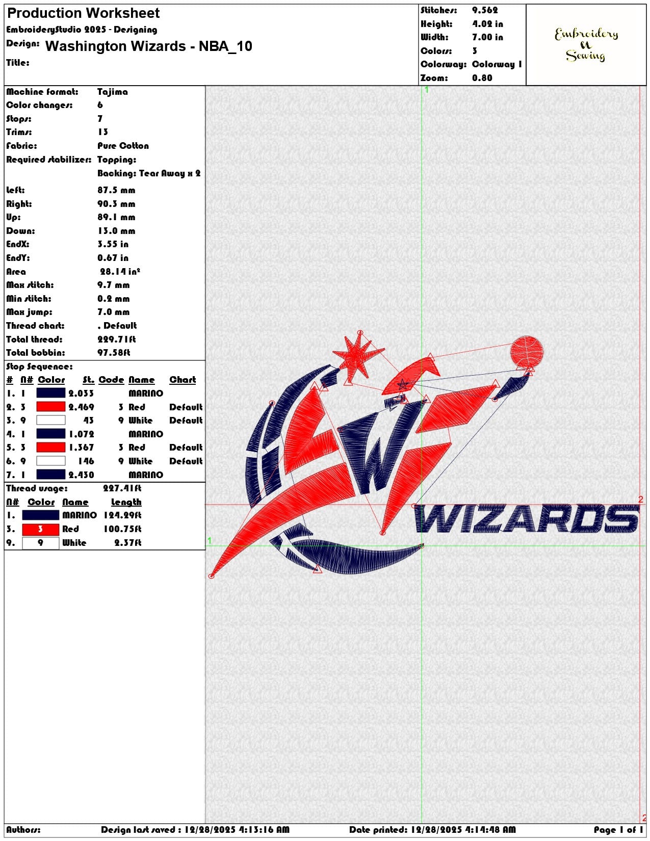 Washington Wizards NBA - Elegant embroidery design file - instant download — view 3
