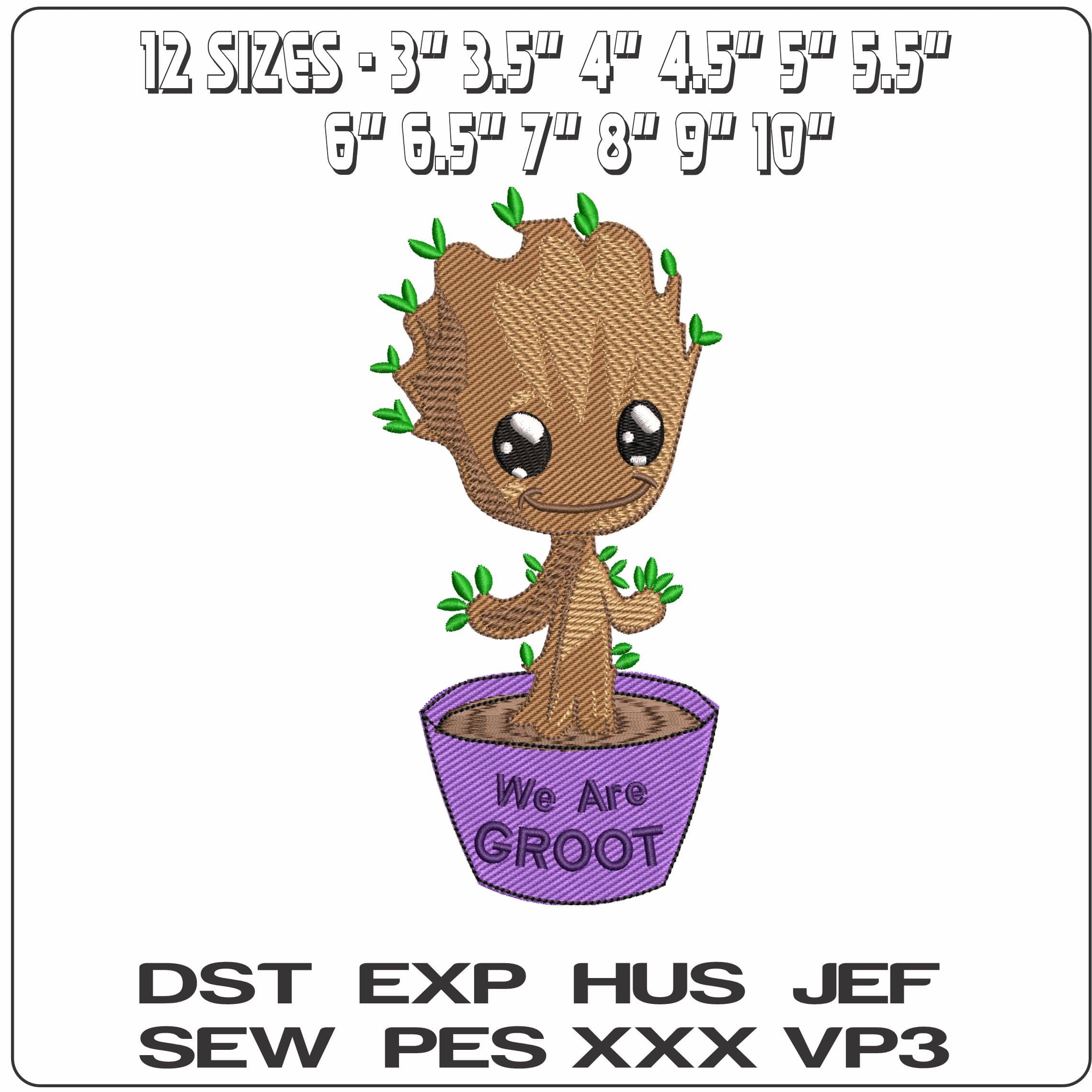 We Are Groot In Pot - Elegant embroidery design file - instant download — view 2