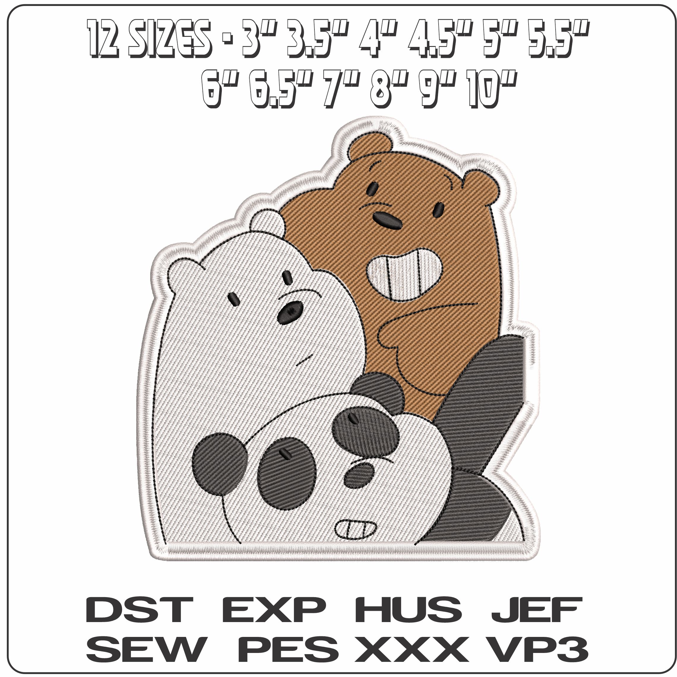 We Bare Bears Cartoon - Elegant embroidery design file - instant download — view 2