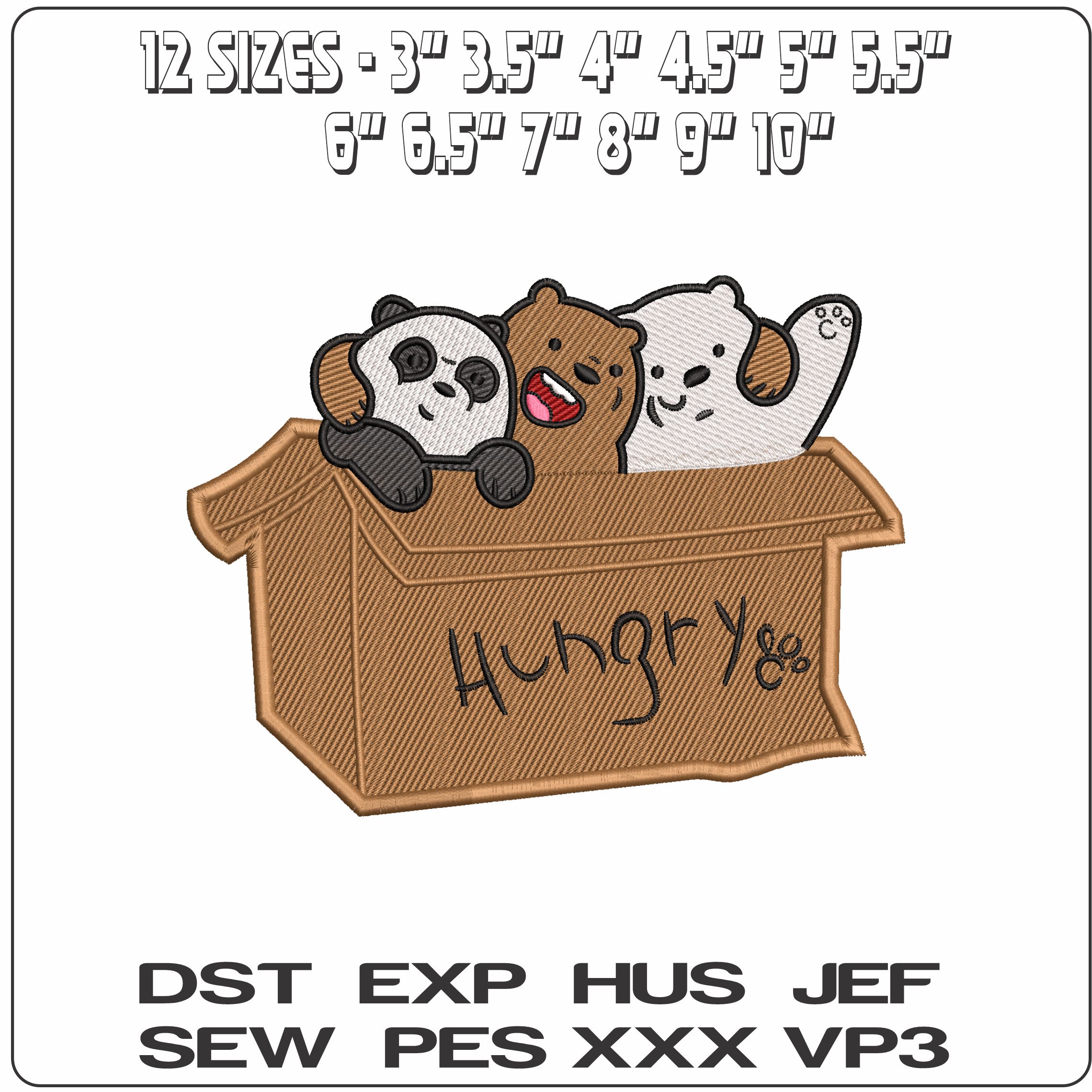 We Bare Bears Hungry Box Cartoon - Elegant embroidery design file - instant download — view 2