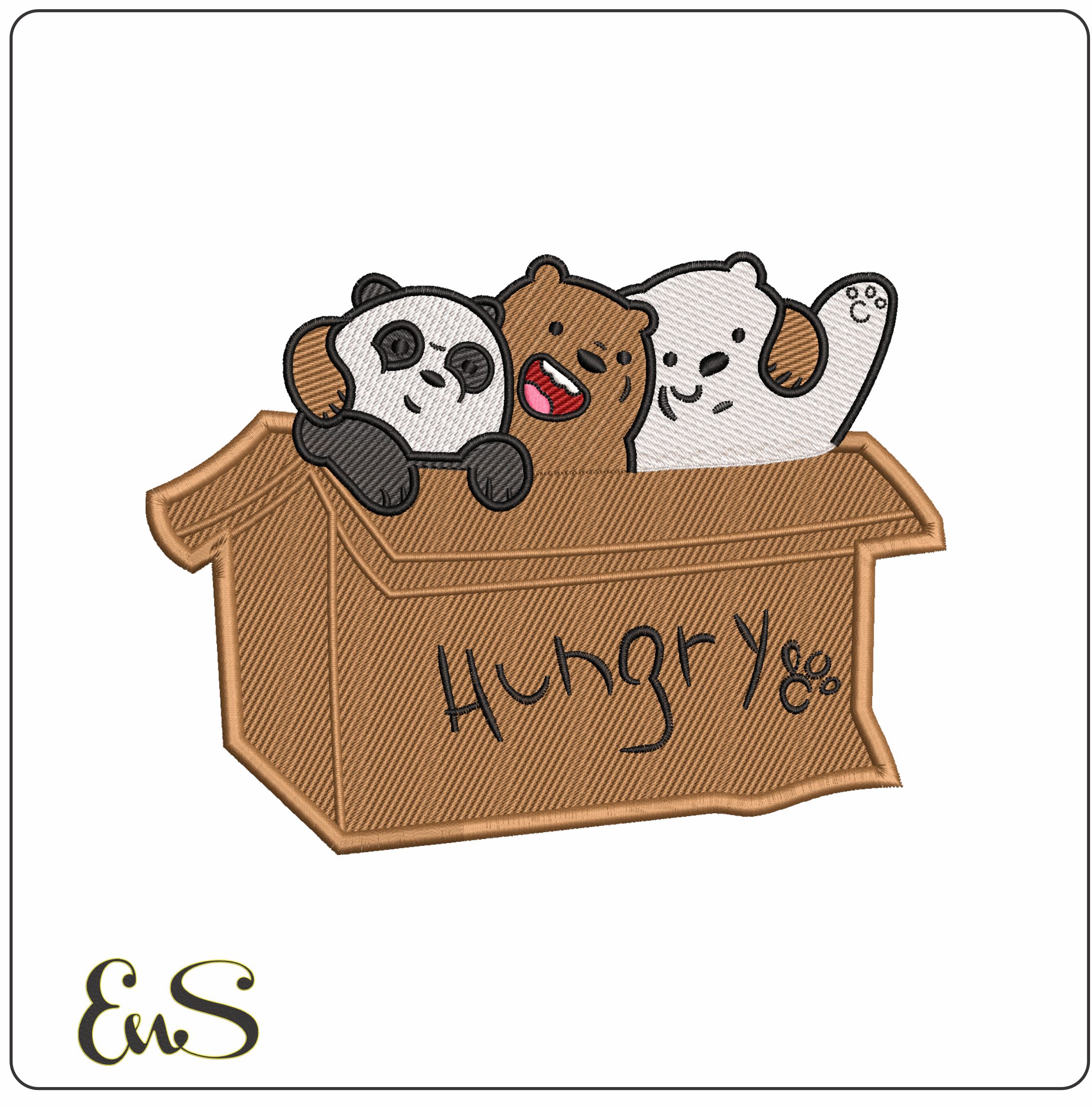 We Bare Bears Hungry Box Cartoon - Elegant embroidery design file - instant download