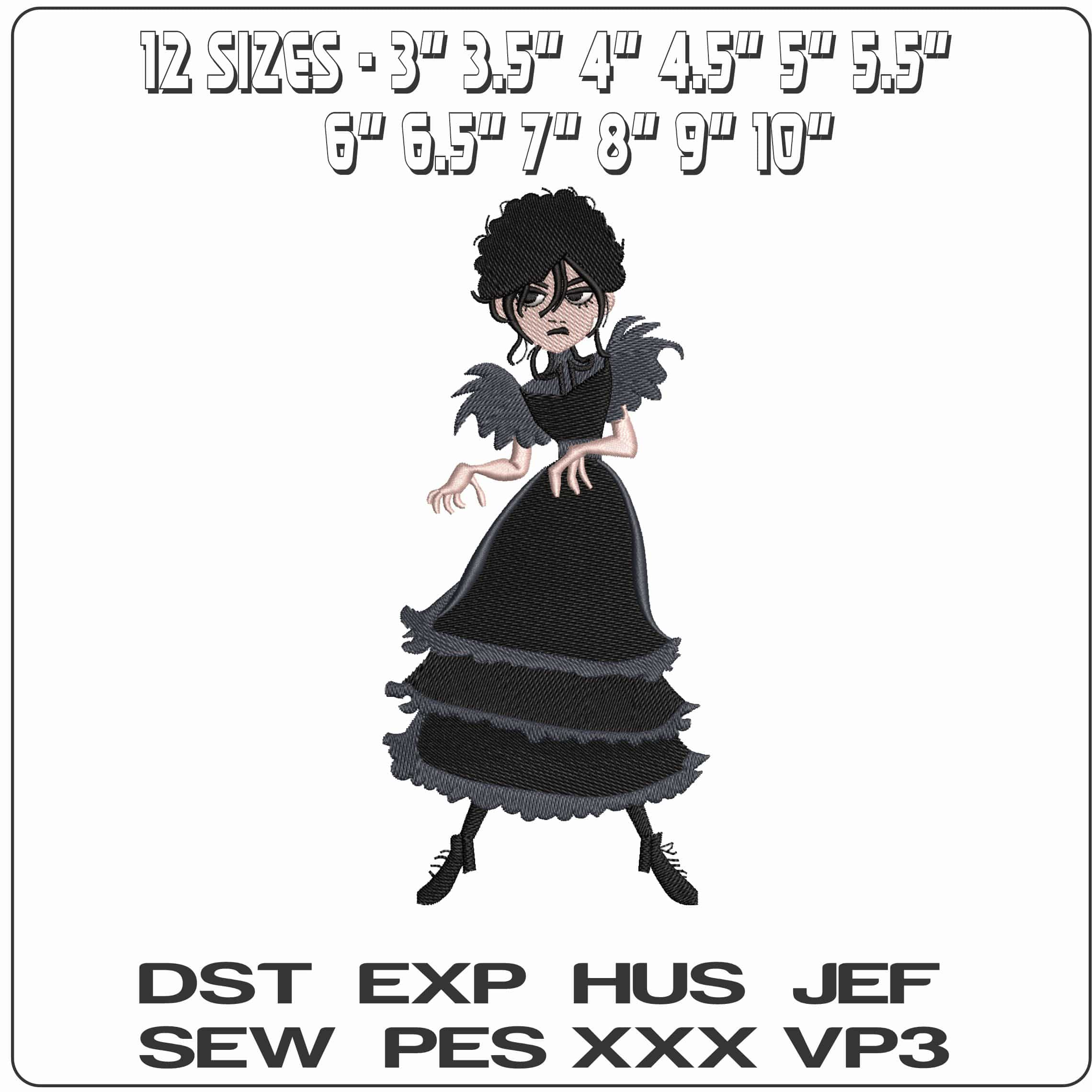 Wednesday Adams Family - Elegant embroidery design file - instant download — view 2