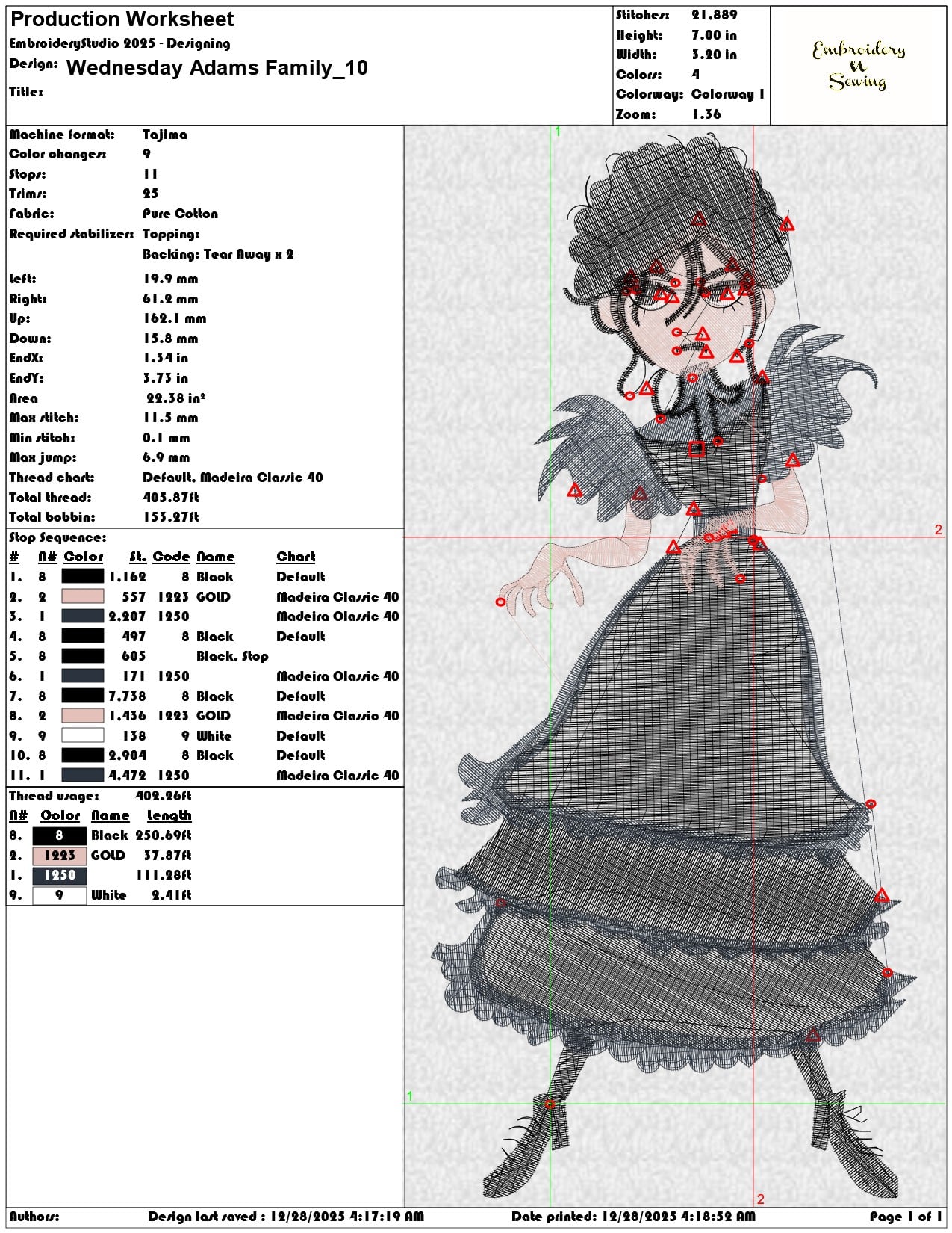 Wednesday Adams Family - Elegant embroidery design file - instant download — view 3