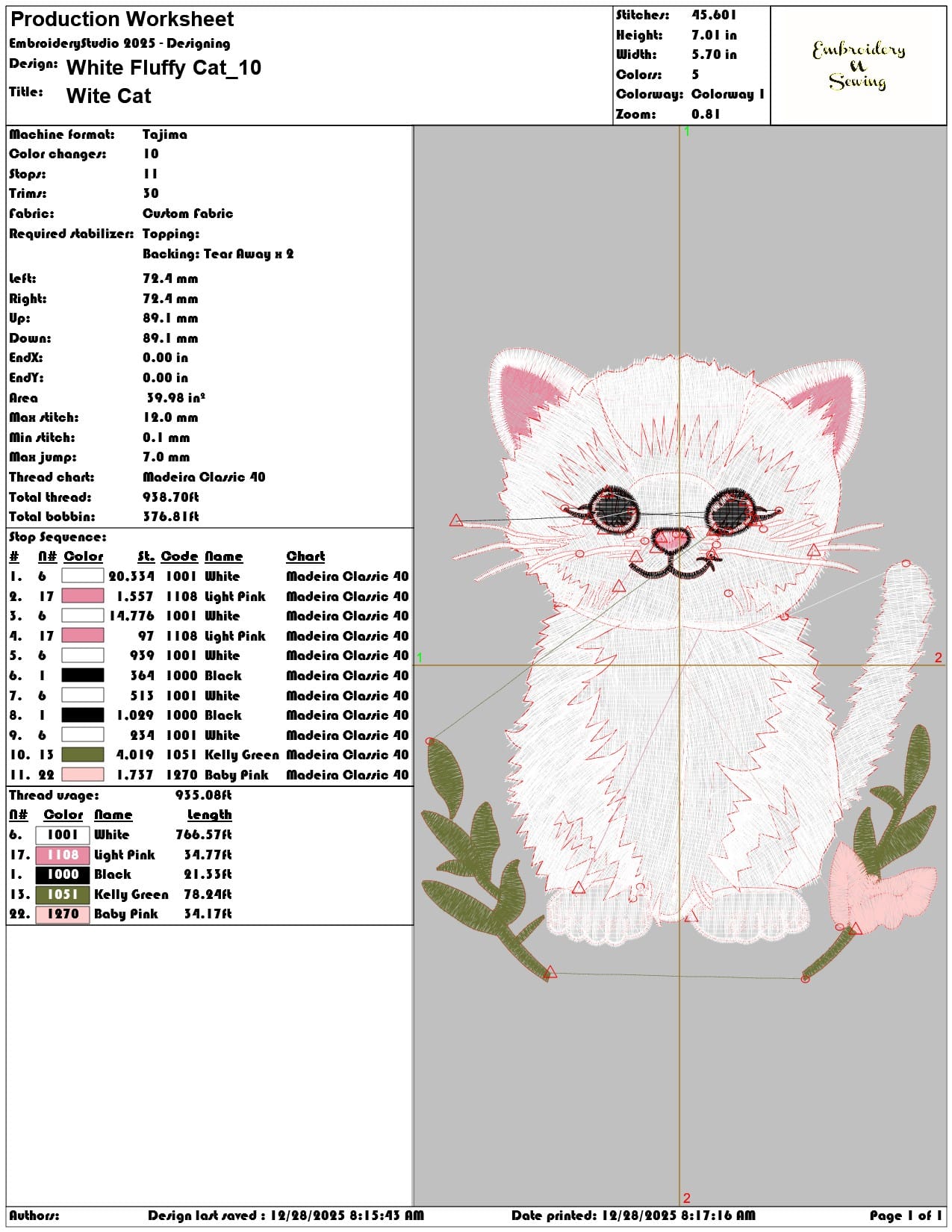 White Fluffy Cat - Elegant embroidery design file - instant download — view 3