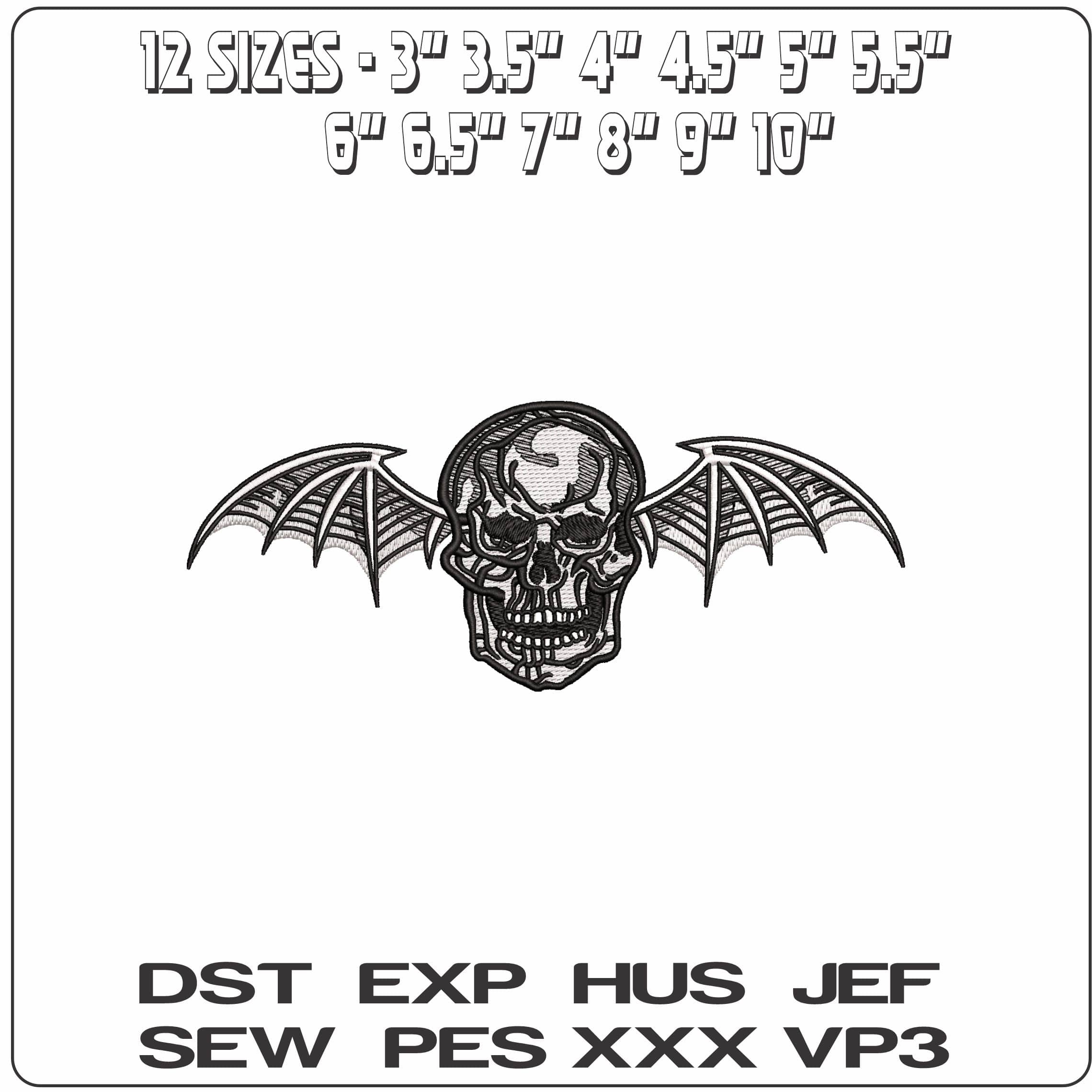 Winged Skull - Elegant embroidery design file - instant download — view 2