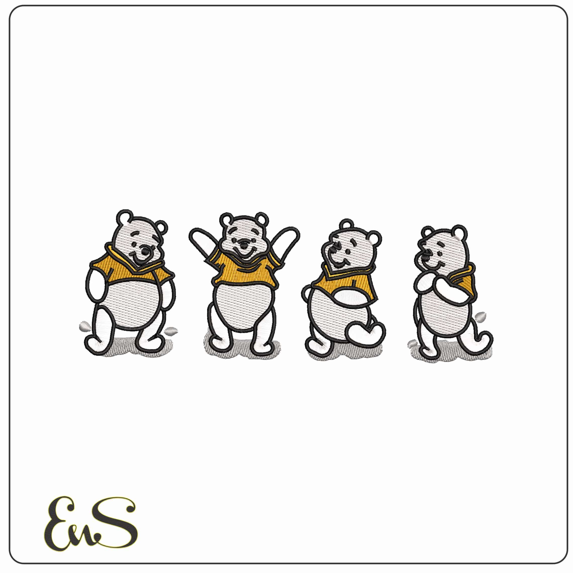 Winnie the Pooh Dancing - Elegant embroidery design file - instant download