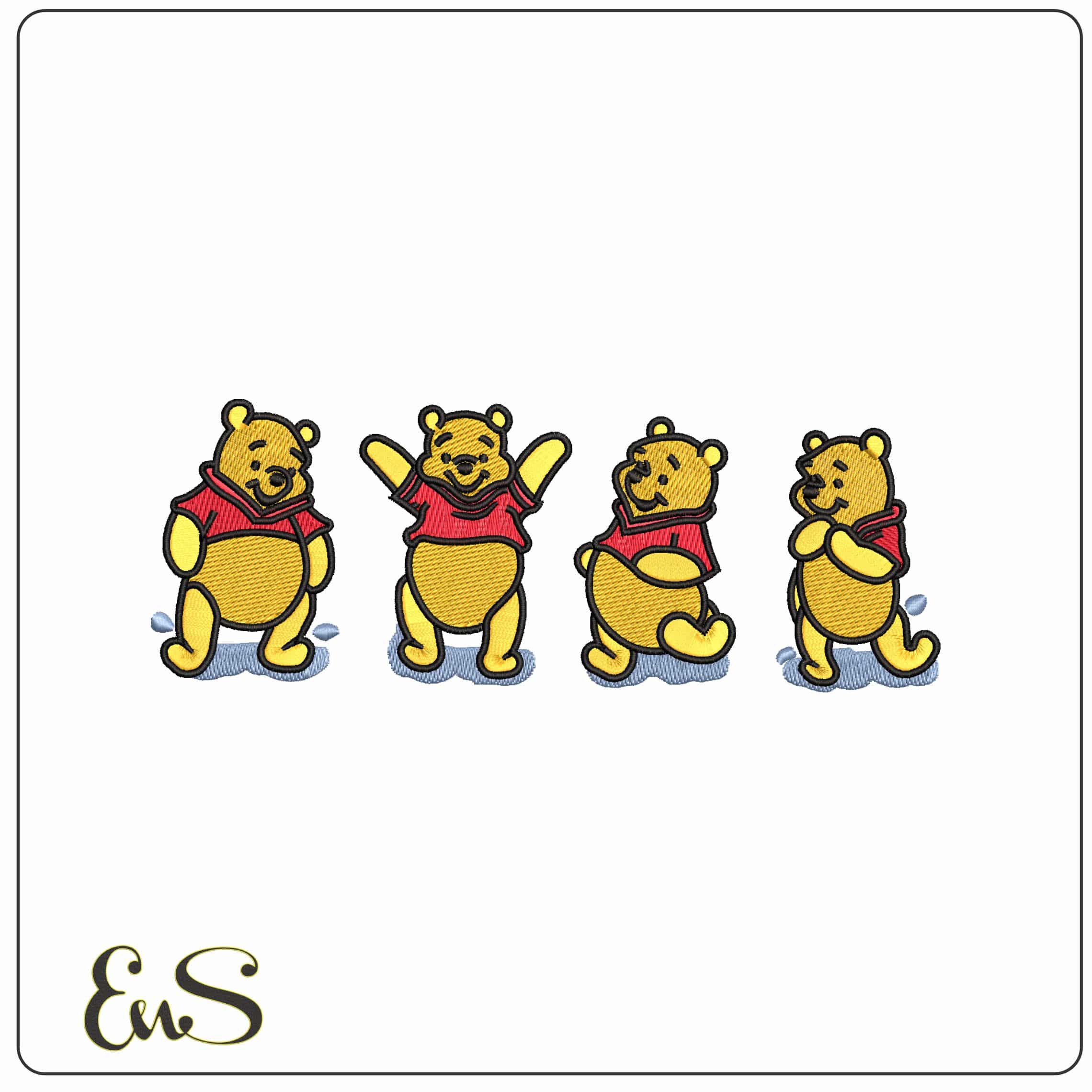 Winnie the Pooh Dancing in Puddles - Elegant embroidery design file - instant download