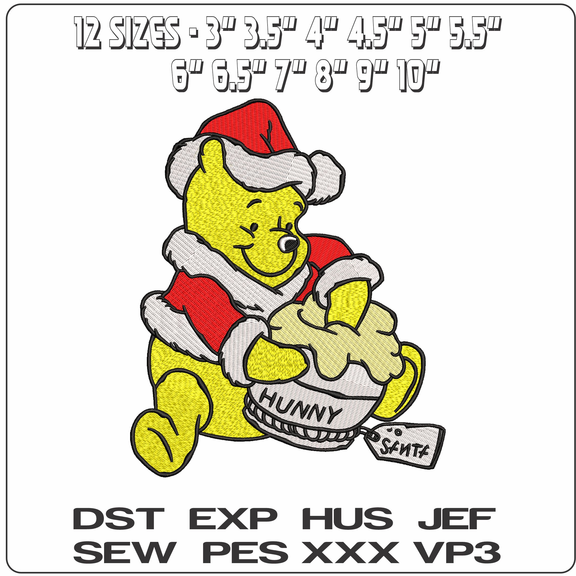 Winnie the Pooh Santa sitting with Hunny Disney - Elegant embroidery design file - instant download — view 2