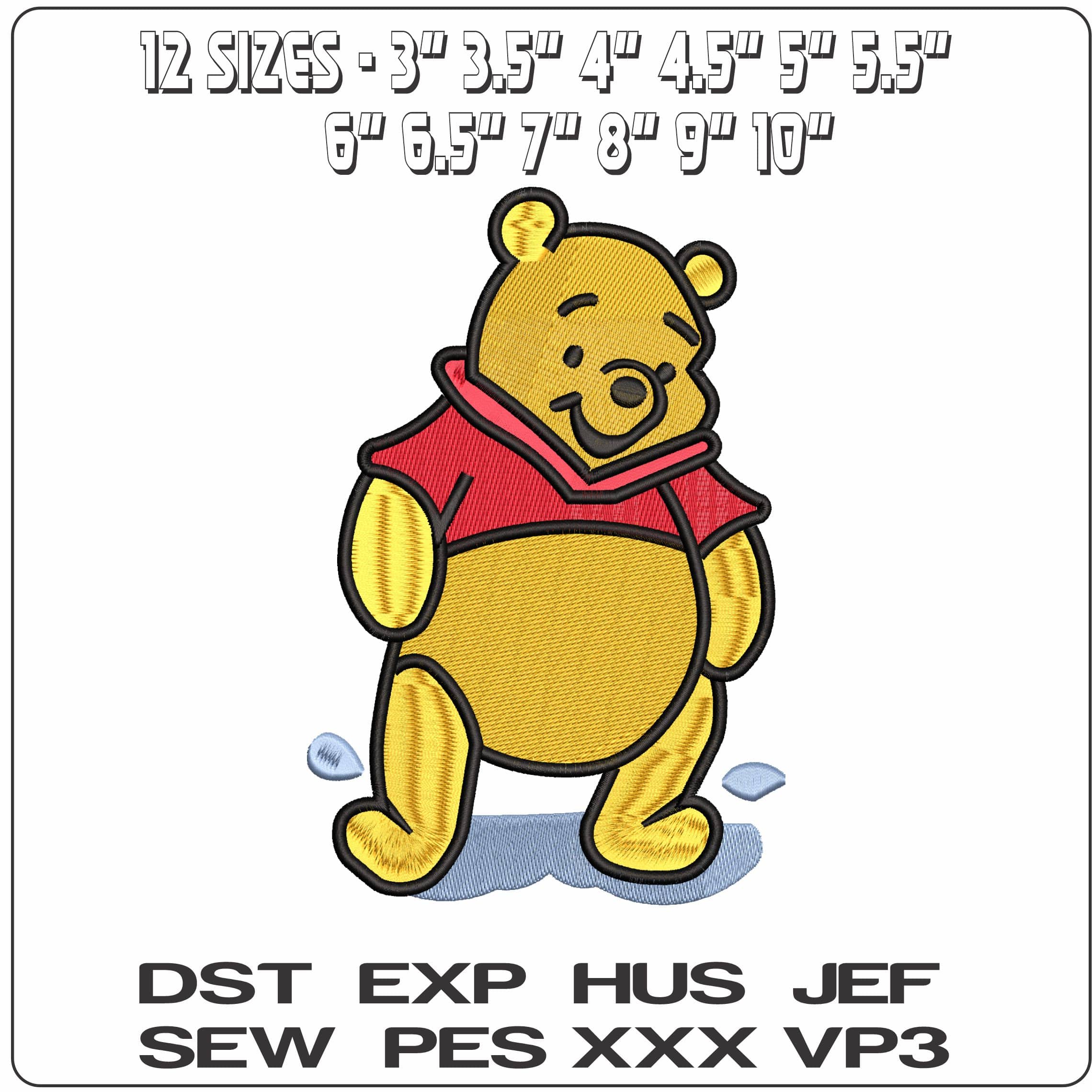 Winnie the Pooh Testing in Puddles - Elegant embroidery design file - instant download — view 2