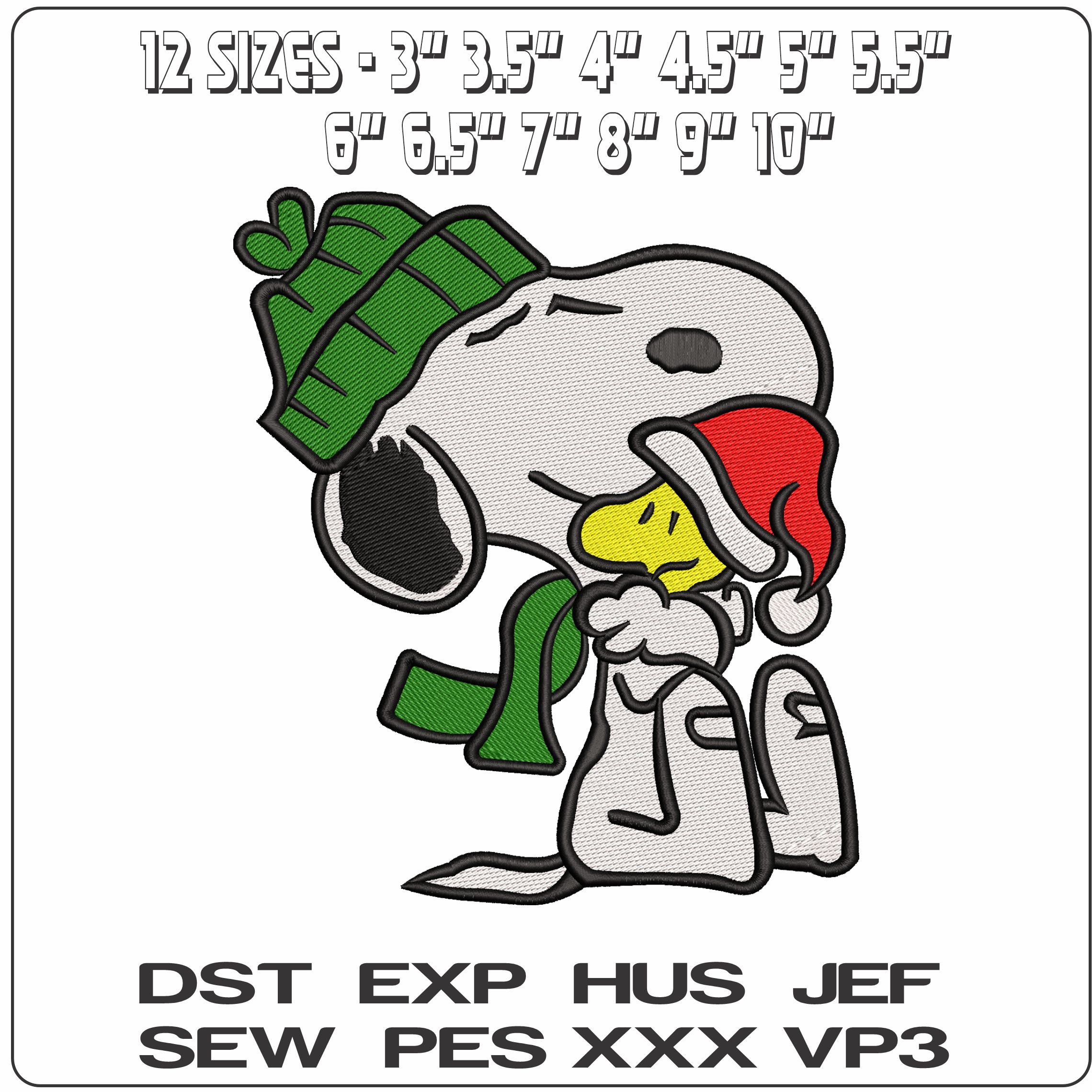 Winter Snoopy amd Xmas Woodstock - Elegant embroidery design file - instant download — view 2