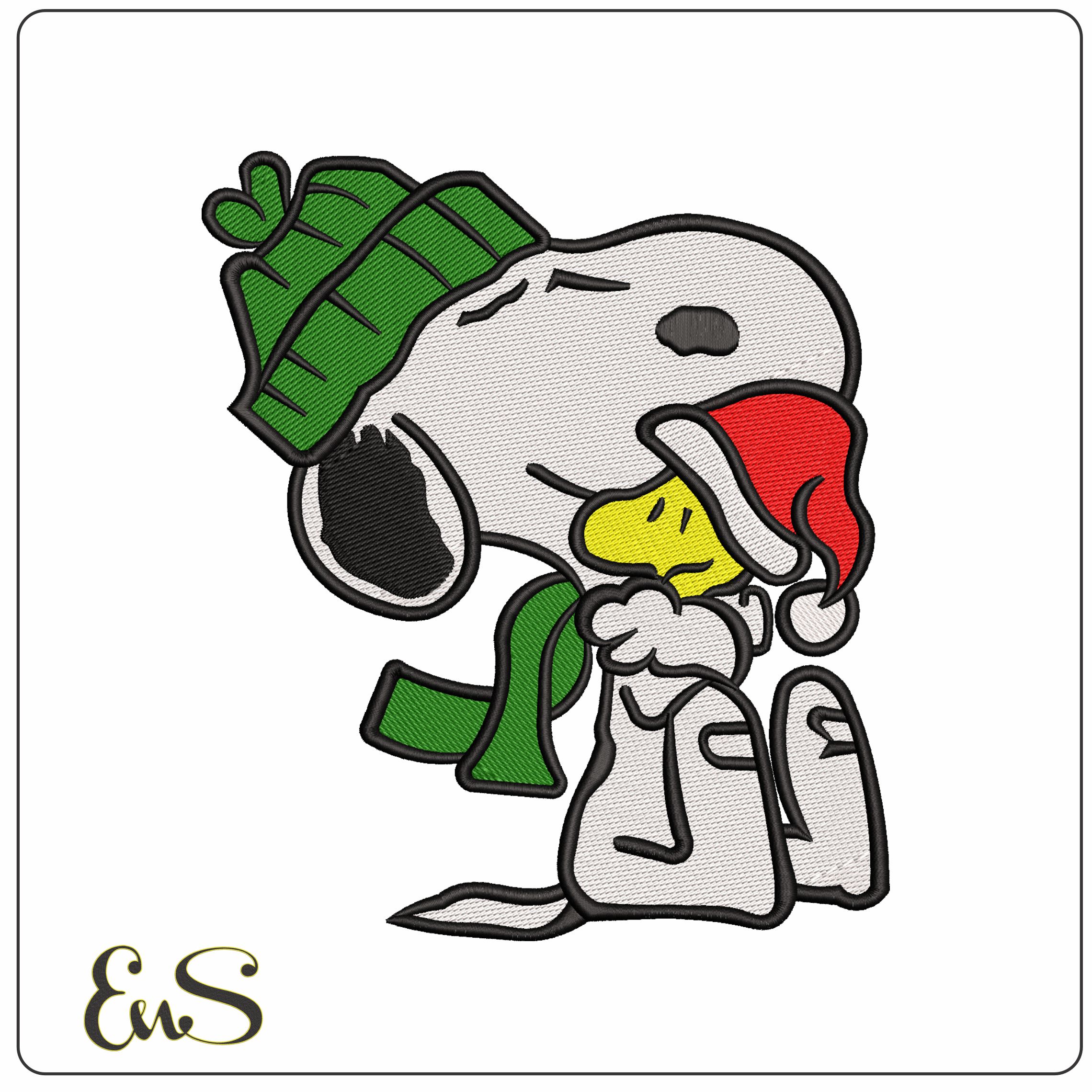 Winter Snoopy amd Xmas Woodstock - Elegant embroidery design file - instant download
