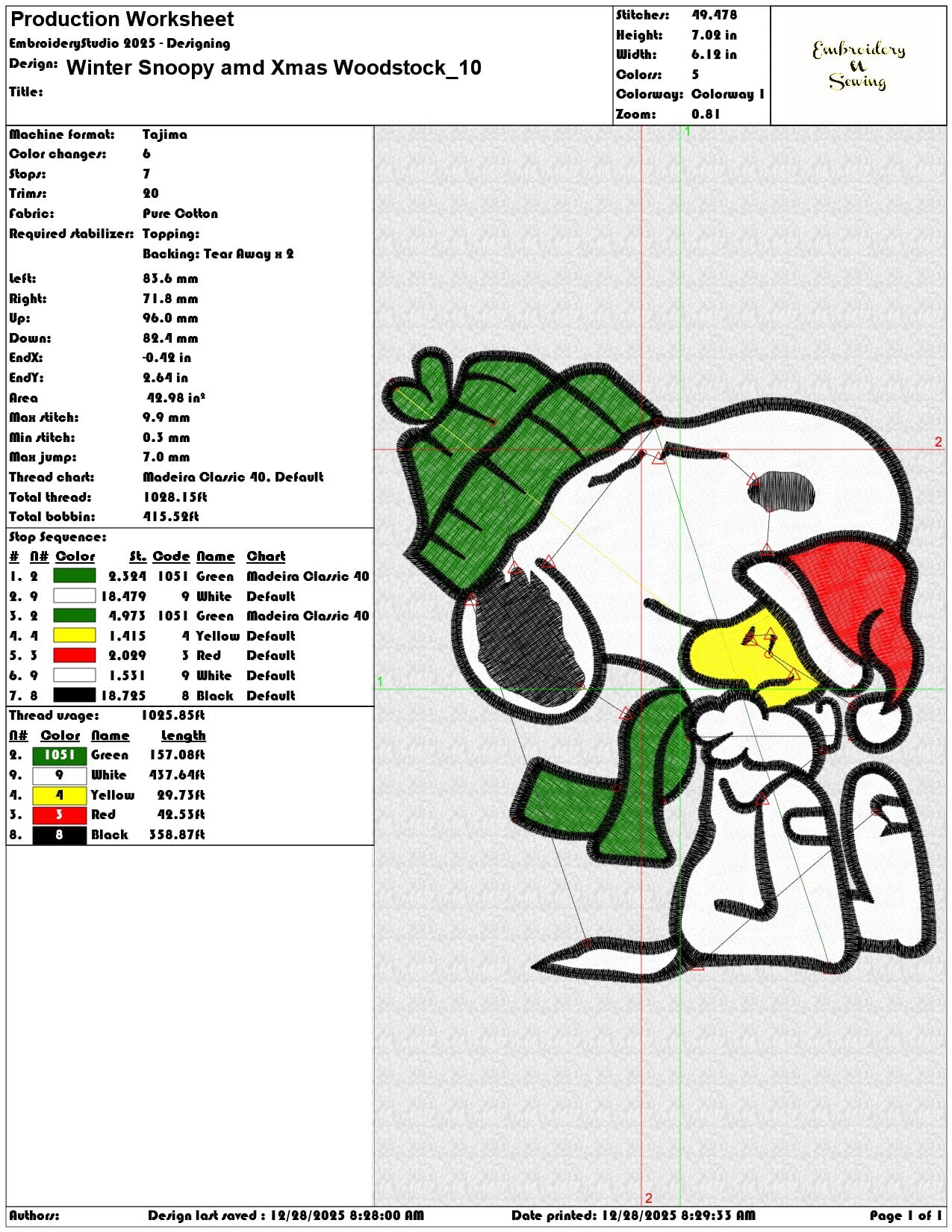 Winter Snoopy amd Xmas Woodstock - Elegant embroidery design file - instant download — view 3