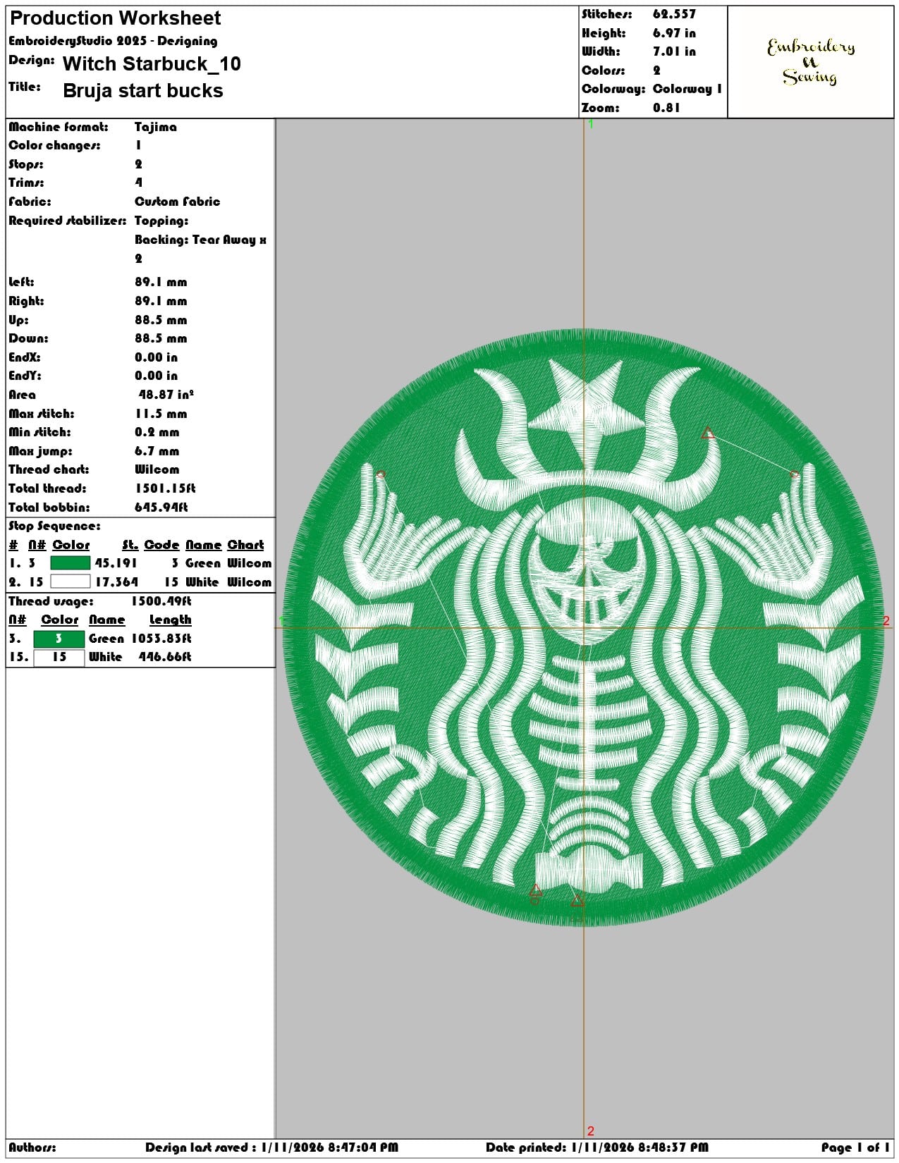 Witch Starbuck - Elegant embroidery design file - instant download — view 3
