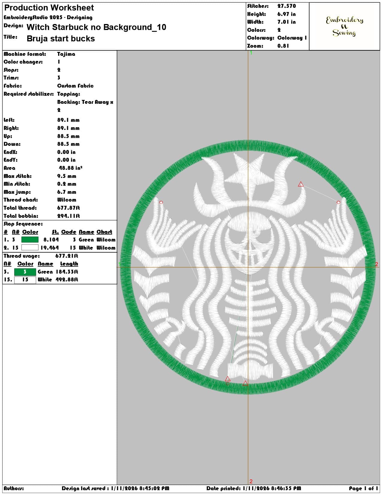 Witch Starbuck no Background - Elegant embroidery design file - instant download — view 3
