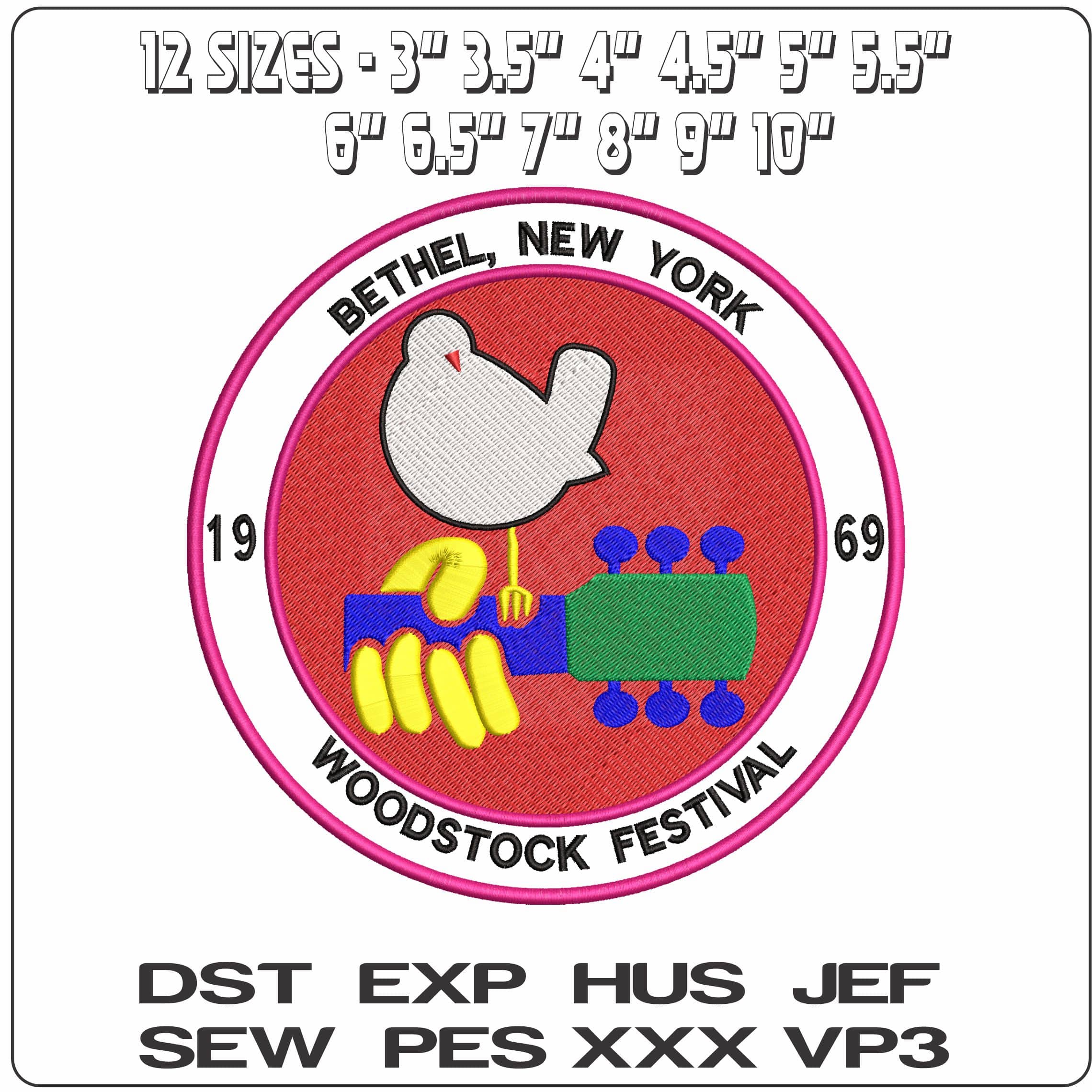 Woodstock Festival 1969  - Elegant embroidery design file - instant download — view 2