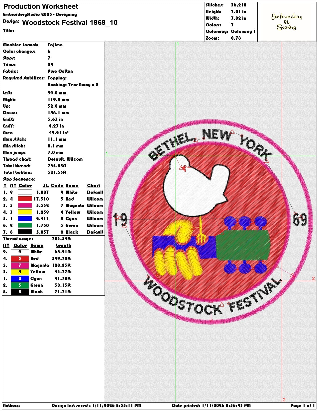 Woodstock Festival 1969  - Elegant embroidery design file - instant download — view 3