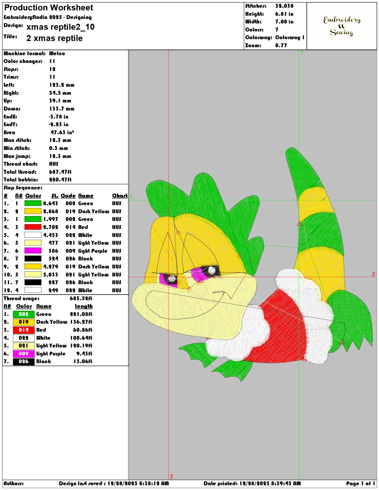 xmas reptile2  - Elegant embroidery design file - instant download — view 3