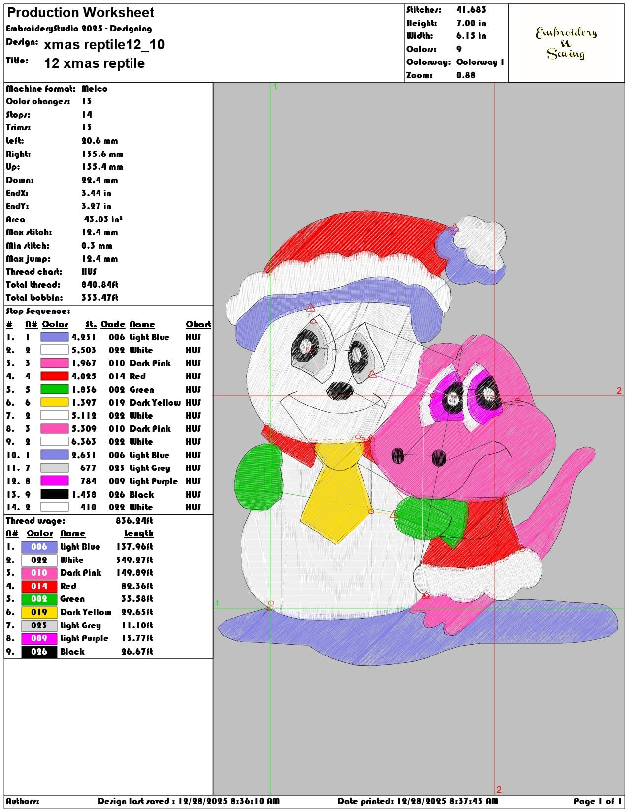 xmas reptile12  - Elegant embroidery design file - instant download — view 3