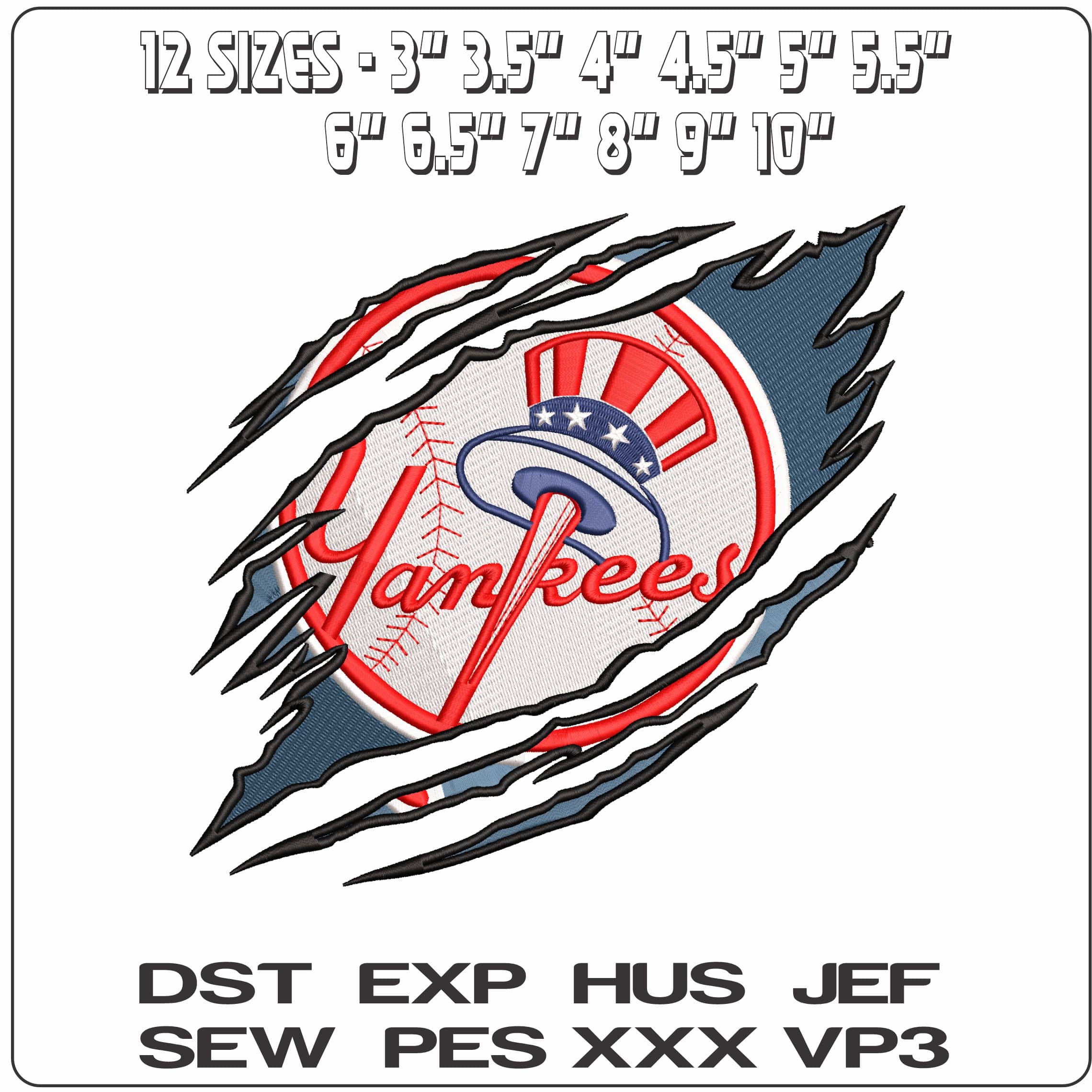 Yankee MLB Claw Marks  - Elegant embroidery design file - instant download — view 2