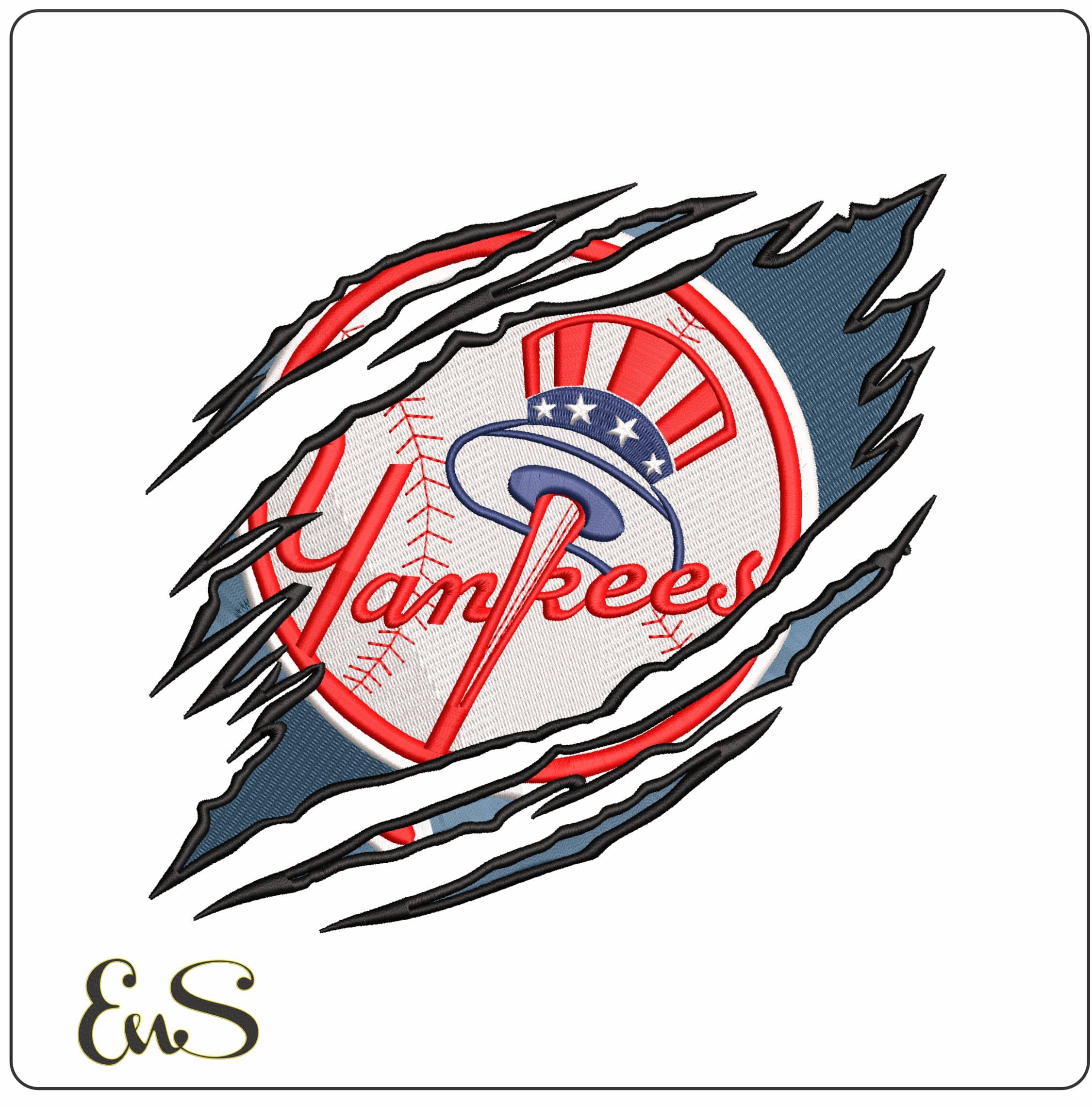 Yankee MLB Claw Marks  - Elegant embroidery design file - instant download