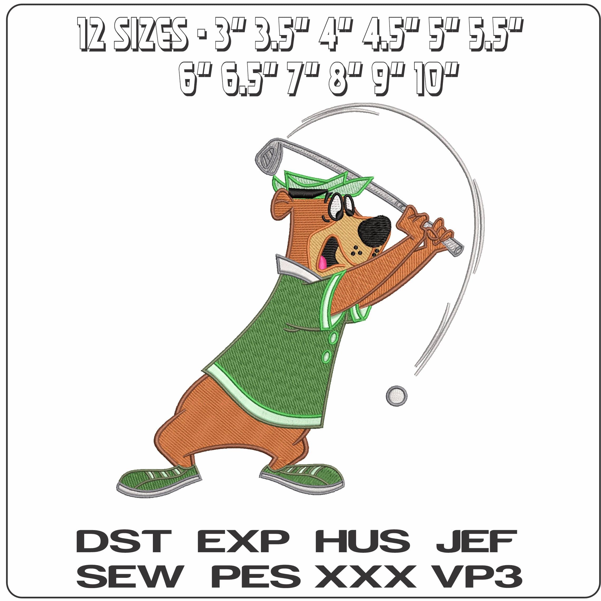 Yogi Bear playing Golf  - Elegant embroidery design file - instant download — view 2