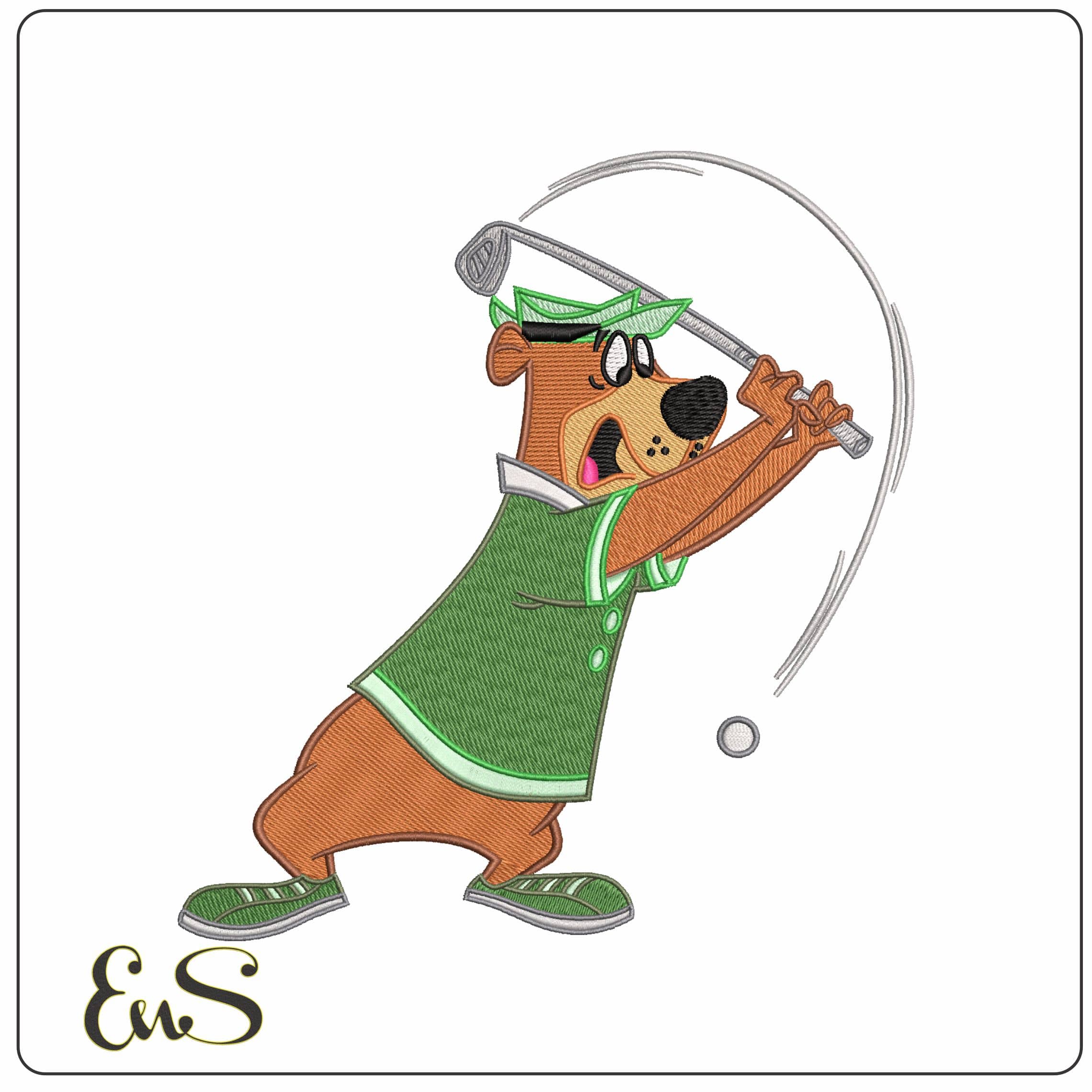 Yogi Bear playing Golf  - Elegant embroidery design file - instant download