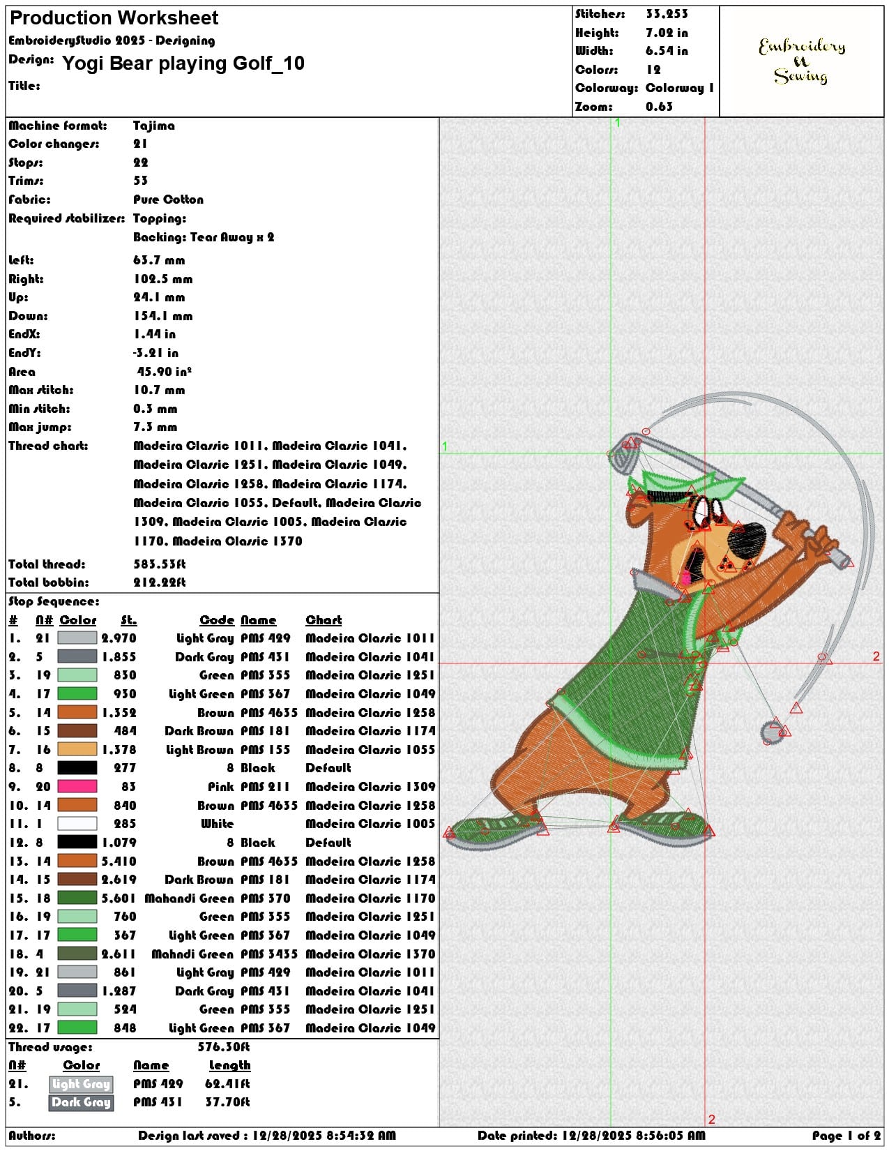 Yogi Bear playing Golf  - Elegant embroidery design file - instant download — view 3