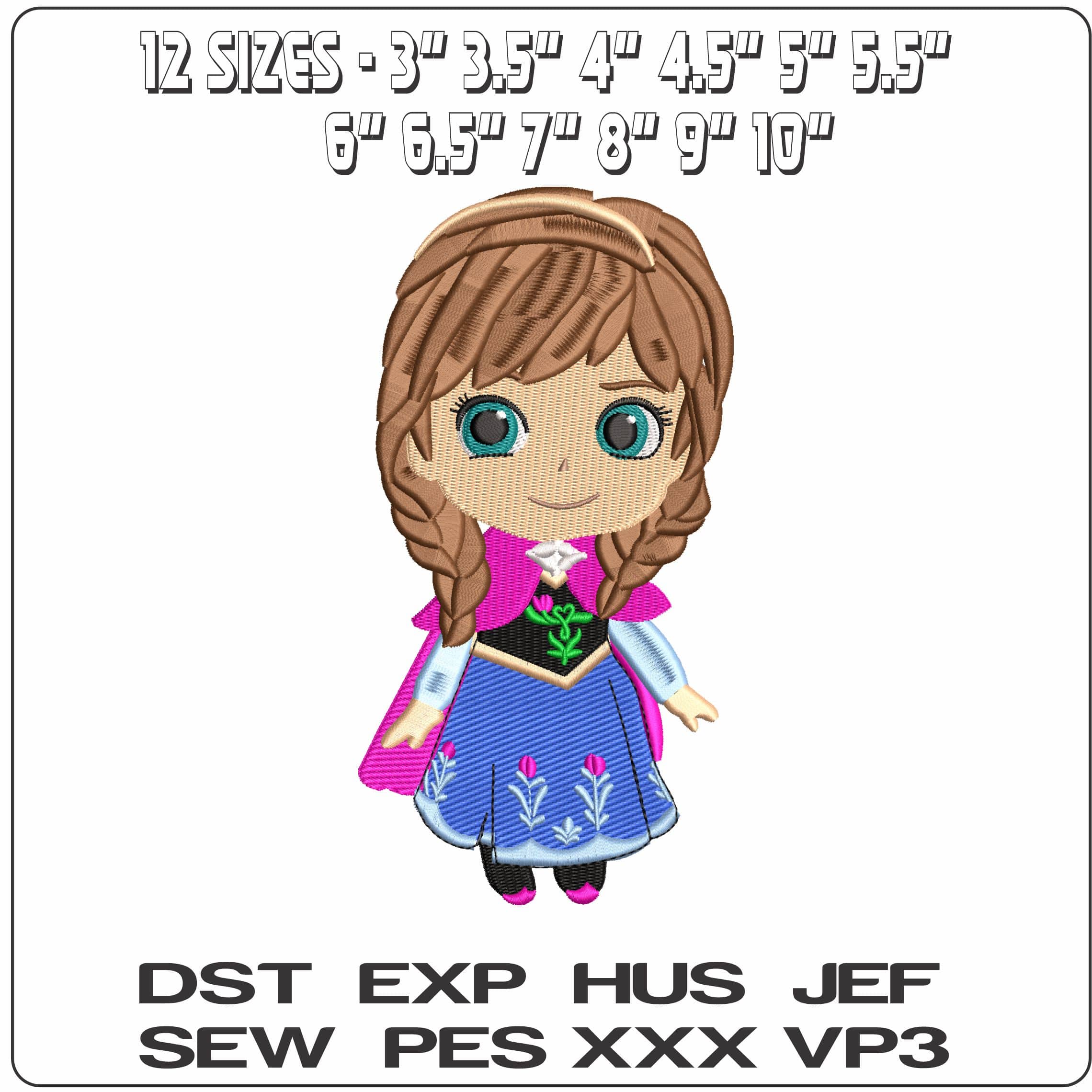Young Ana Chibi Frozen  - Elegant embroidery design file - instant download — view 2