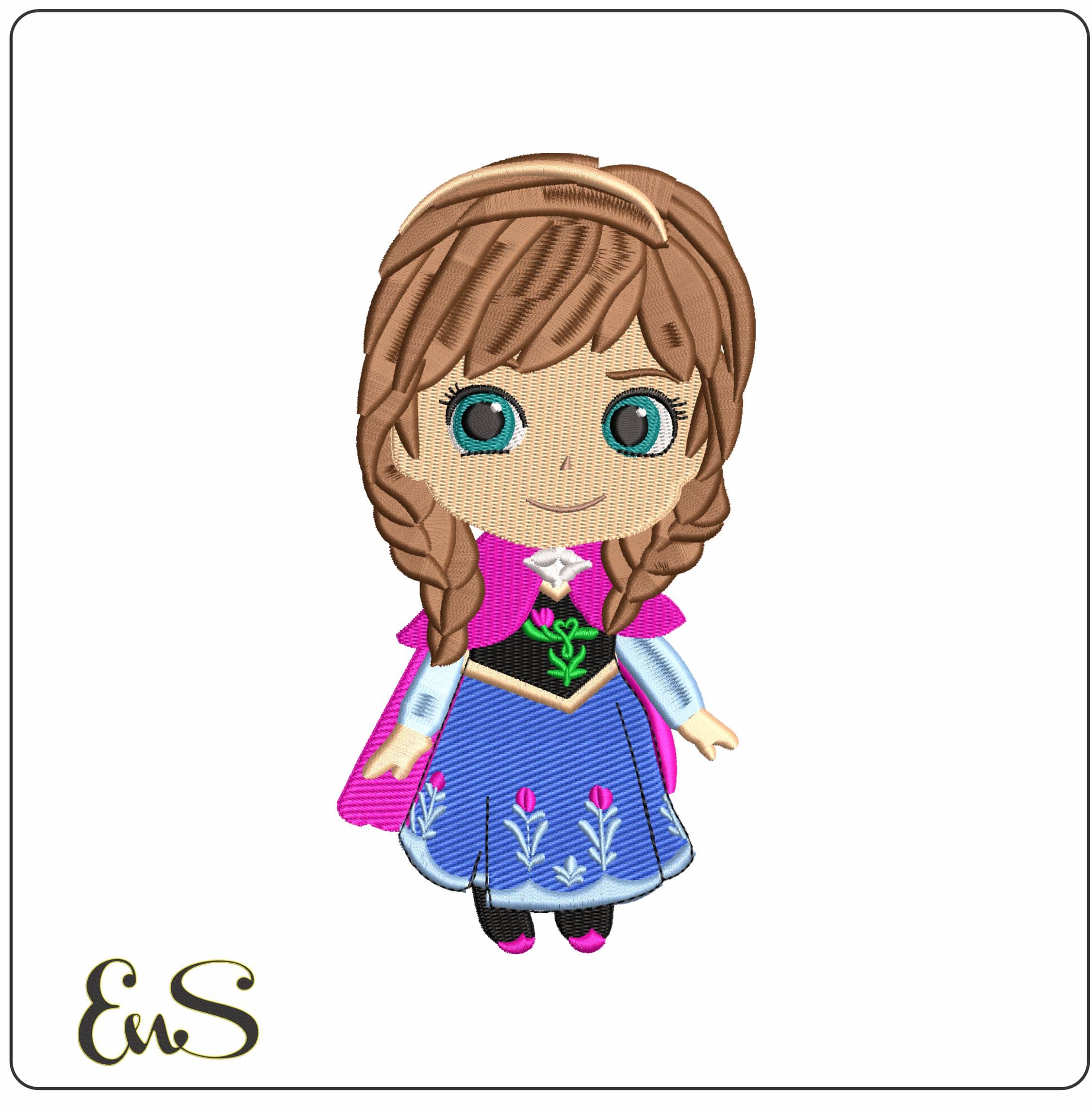 Young Ana Chibi Frozen  - Elegant embroidery design file - instant download