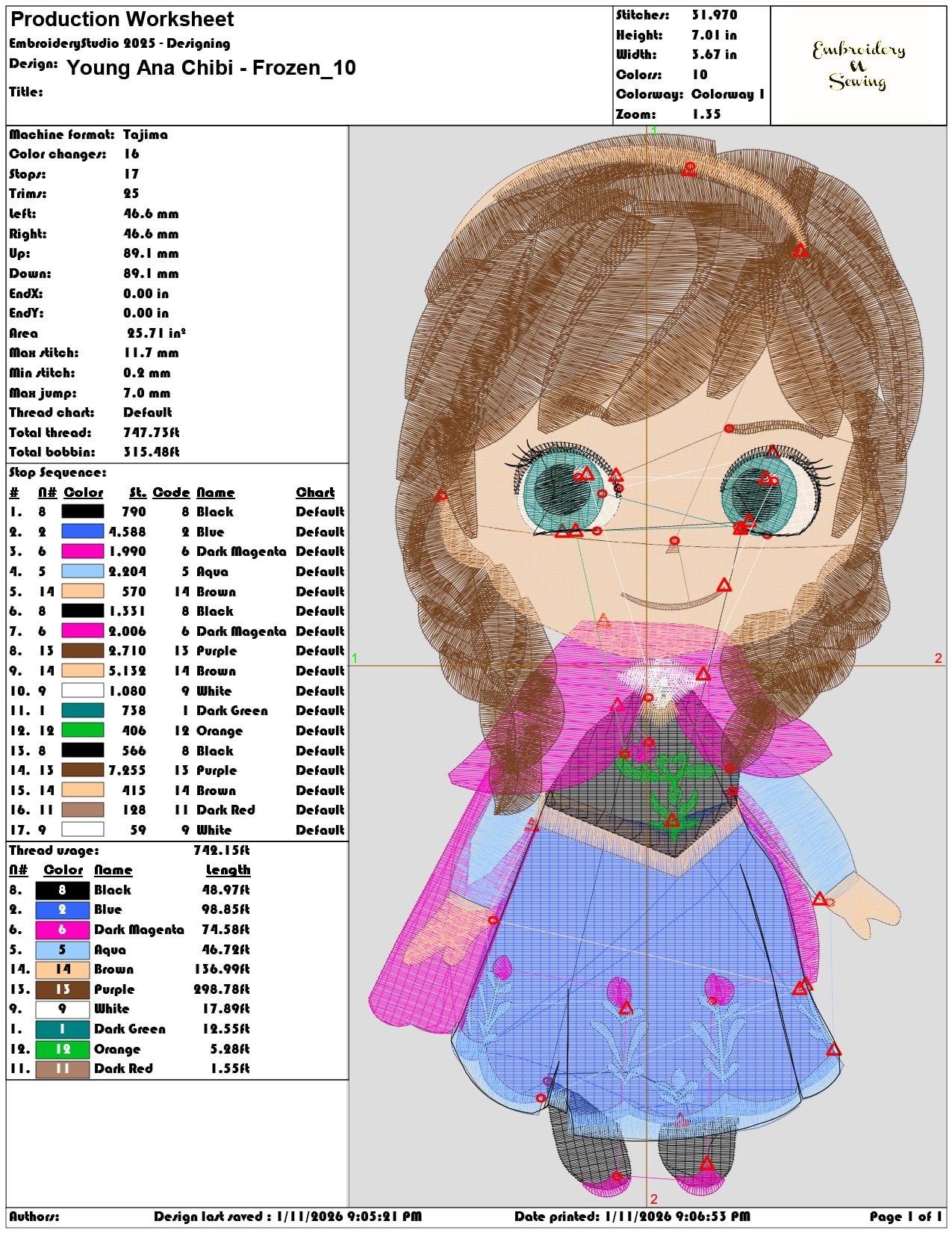 Young Ana Chibi Frozen  - Elegant embroidery design file - instant download — view 3