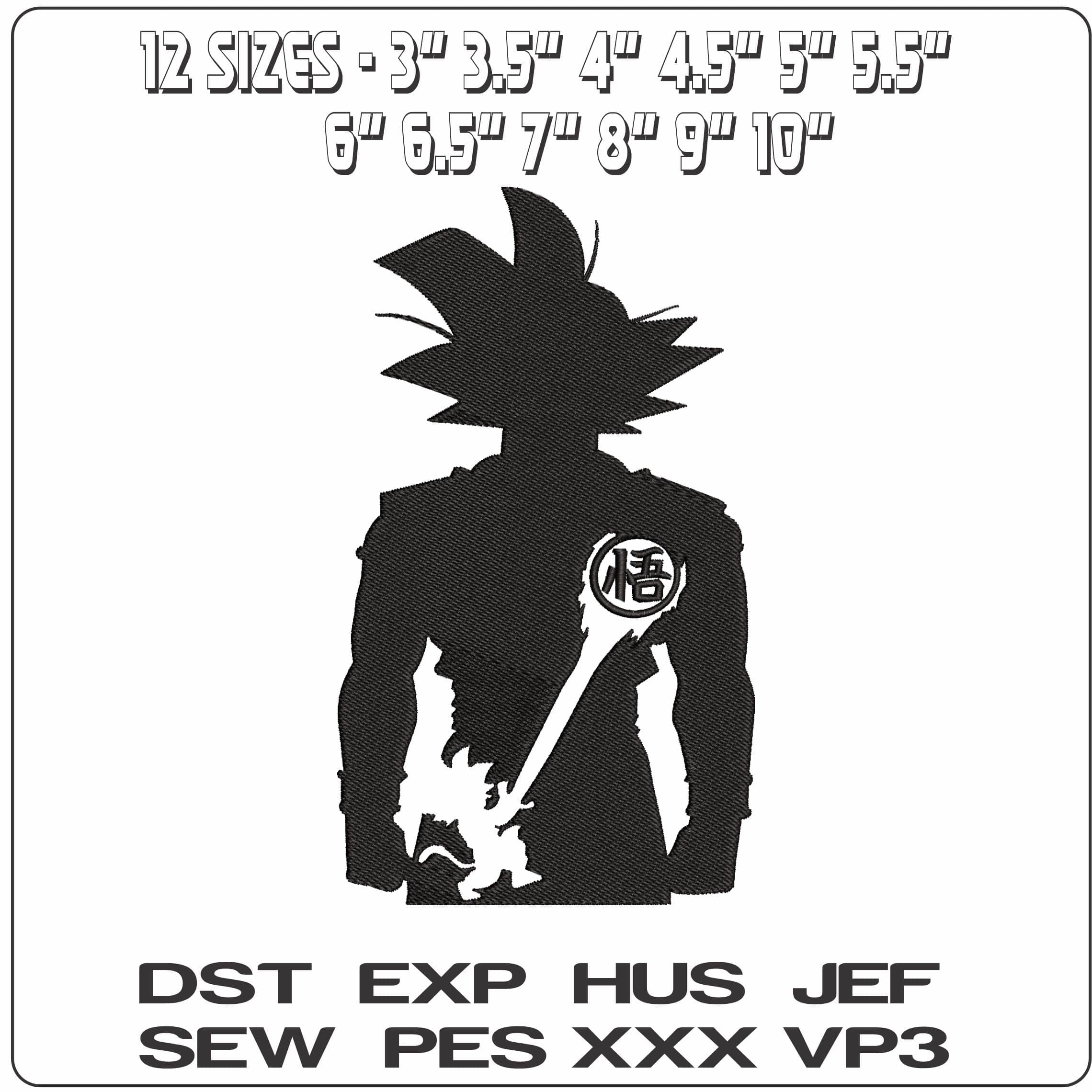 Young Goku in Shadow Dragon Ball Anime  - Elegant embroidery design file - instant download — view 2