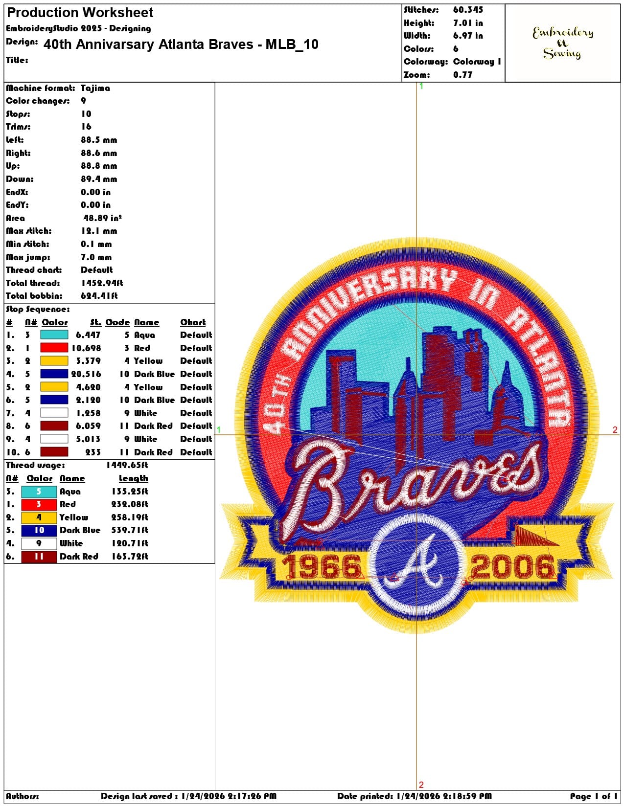 40th Annivarsary Atlanta Braves MLB  - Elegant embroidery design file - instant download — view 3
