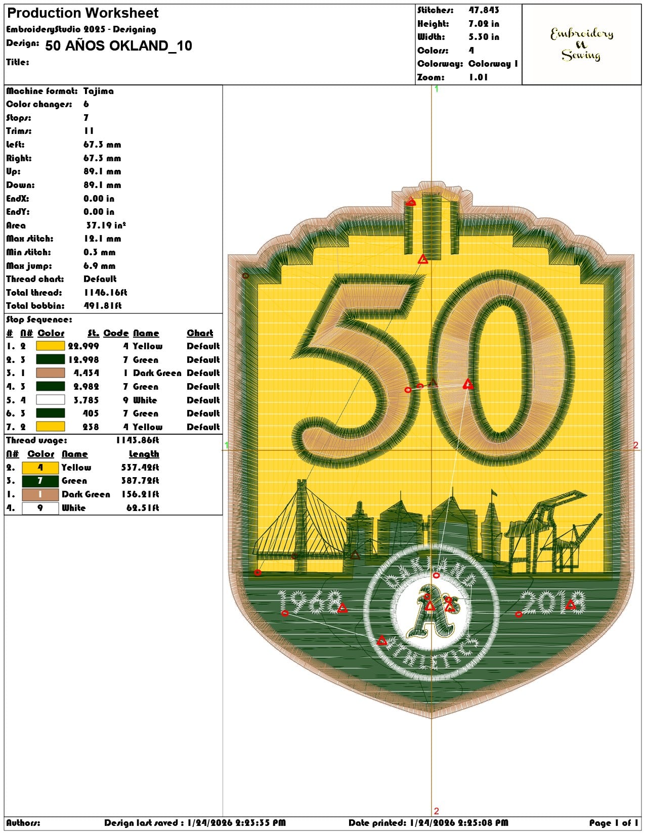 50 AÑOS OKLAND  - Elegant embroidery design file - instant download — view 3
