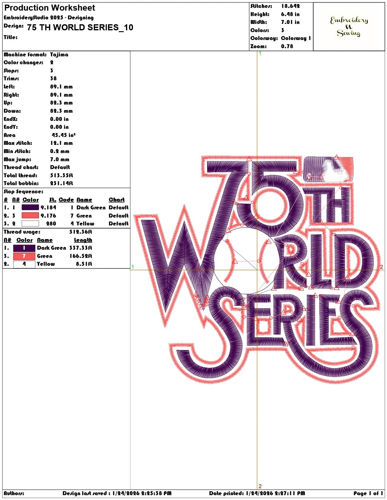 75 TH WORLD SERIES  - Elegant embroidery design file - instant download — view 3